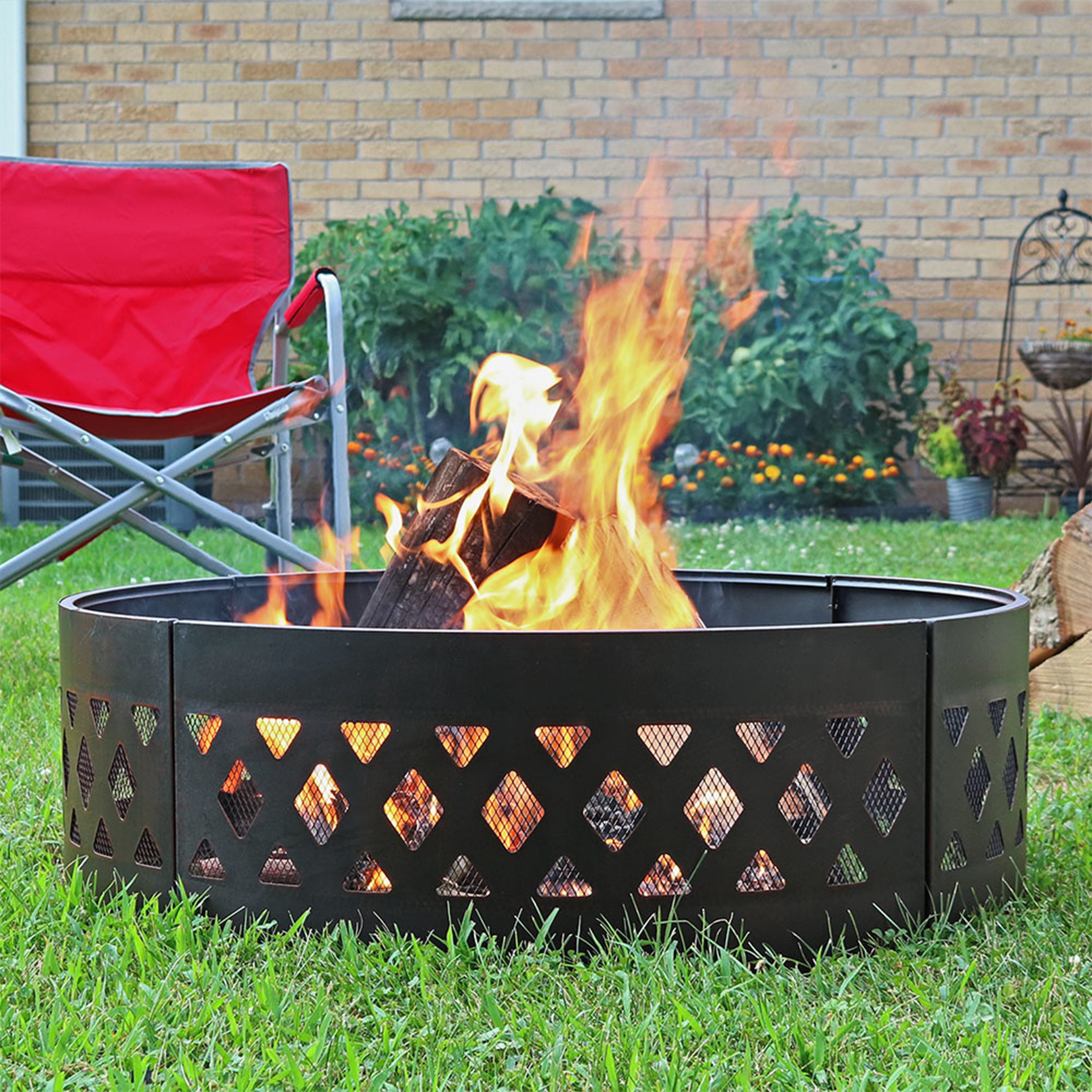 Heavy Duty Crossweave Campfire Ring - 36 Inch Outdoor Fire Pit for Camping, Backyard, and Patio Use - Durable Steel Fire Ring for Bonfires and Gatherings