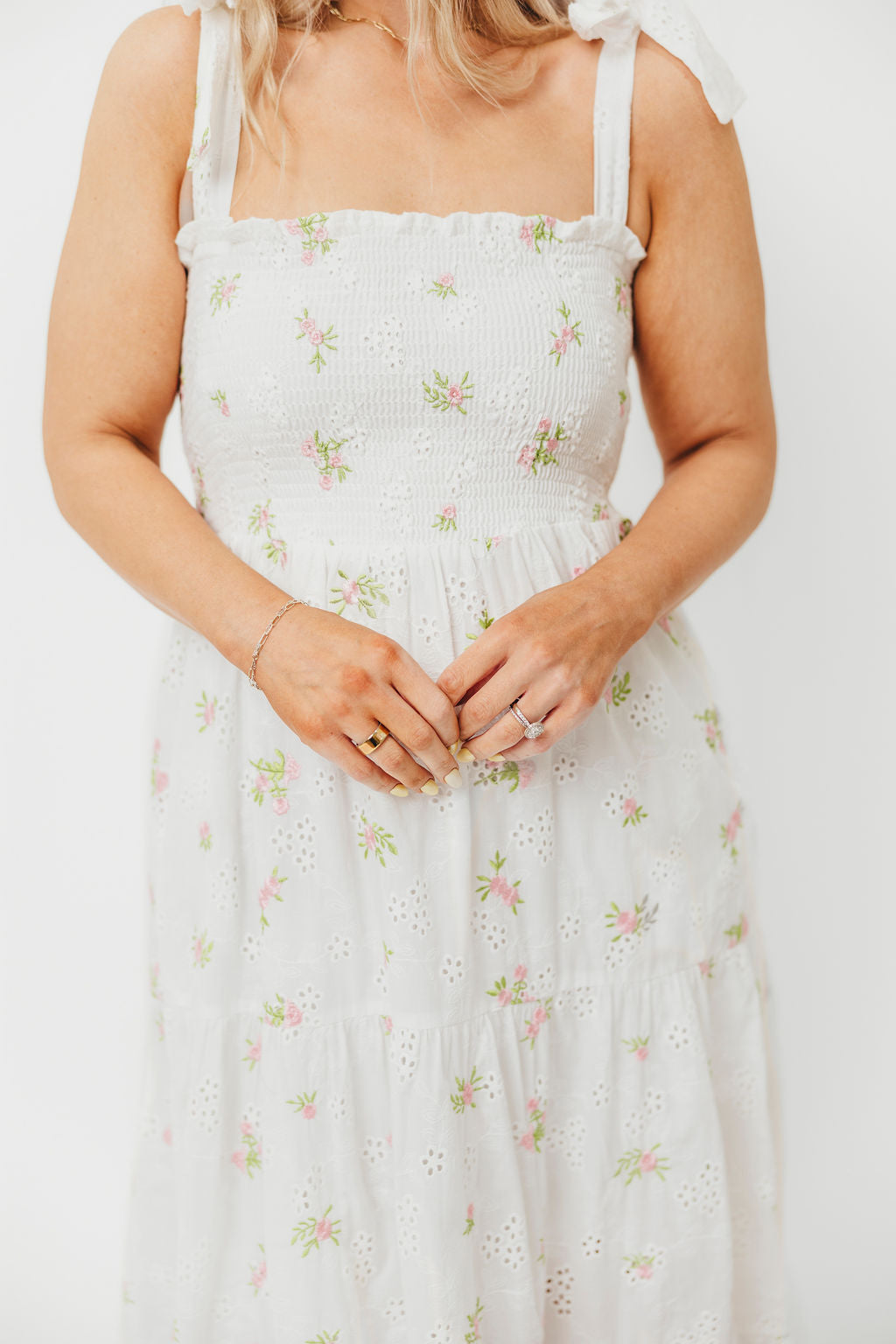 Brinley Embroidered Floral Summer Dress for Women - White & Pink A-Line Sundress for Beach, Wedding, Party & Casual Wear