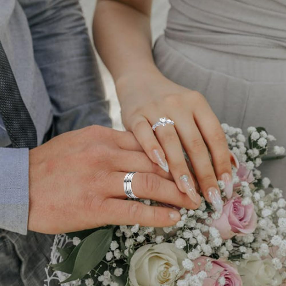 Personalized Couple Rings for Him and Her - Titanium Black CZ Matching Promise, Wedding & Engagement Ring Set - Cubic Zirconia Comfort Fit Bands for Women & Men - Perfect for Anniversaries, Proposals and Romantic Gifts