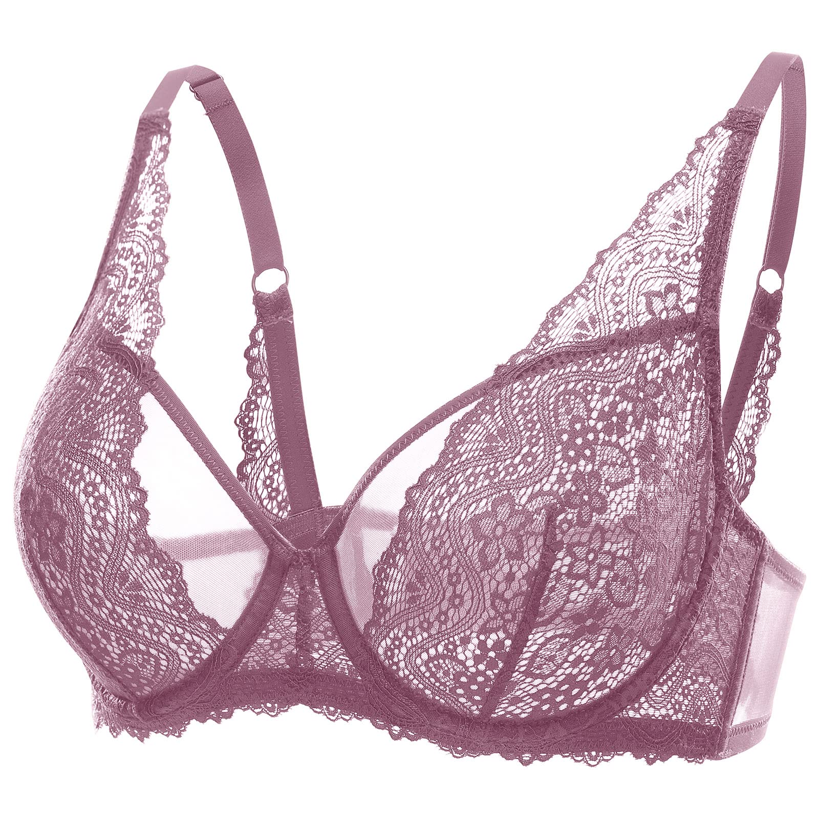 DOBREVA Women's Sexy Lace Bra - See Through Minimizer Bras Plus Size Sheer Underwire Push Up Bra for Everyday Wear & Special Occasions