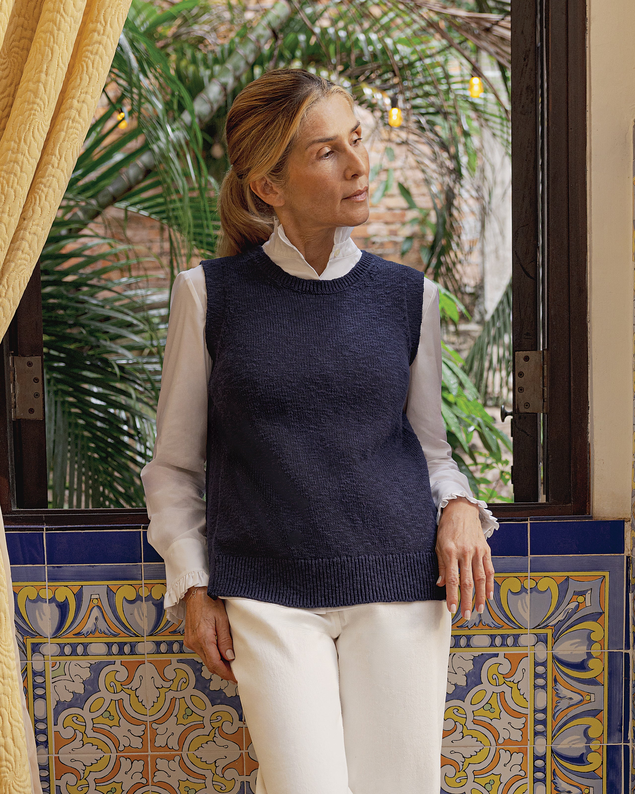 Women's Navy Blue Homespun Cotton Vest - Lightweight & Comfortable for Casual Wear, Layering, and Outdoor Activities