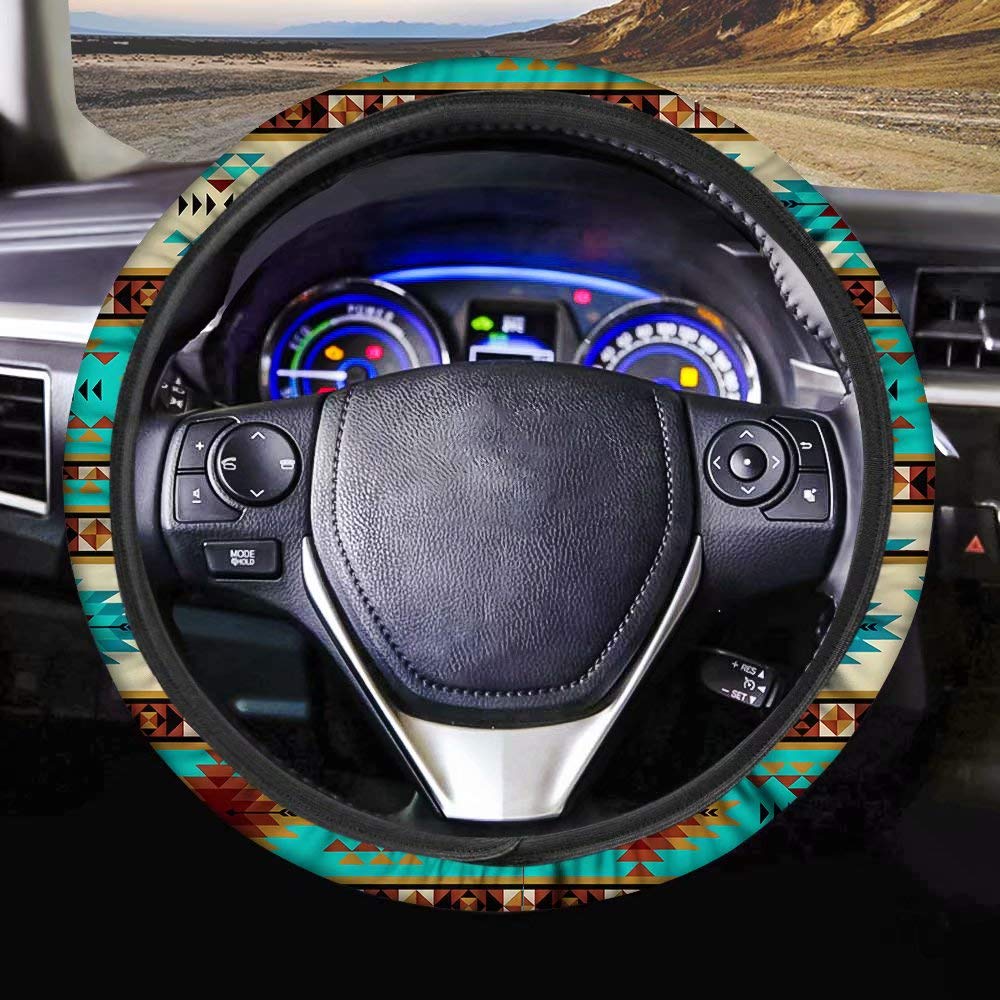 AFPANQZ Aztec Indian Style Neoprene Steering Wheel Cover - 14.5-15 Inch Universal Fit for Cars & SUVs | Comfort Grip, Breathable, Handmade | Bright Blue | Perfect for Road Trips & Daily Commutes