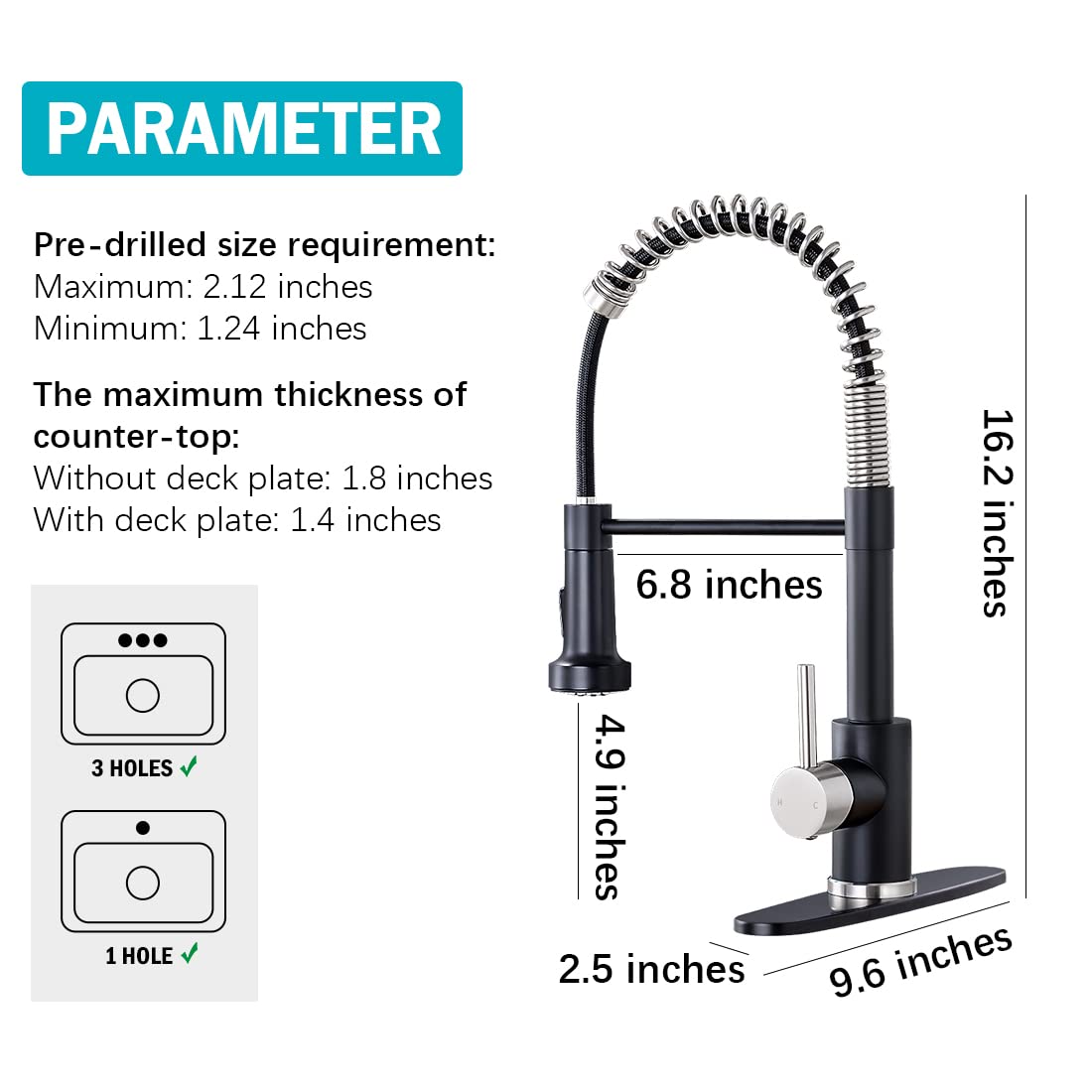 Pull Down Sprayer Kitchen Faucet - Single Handle for Sink - Cooking & Washing