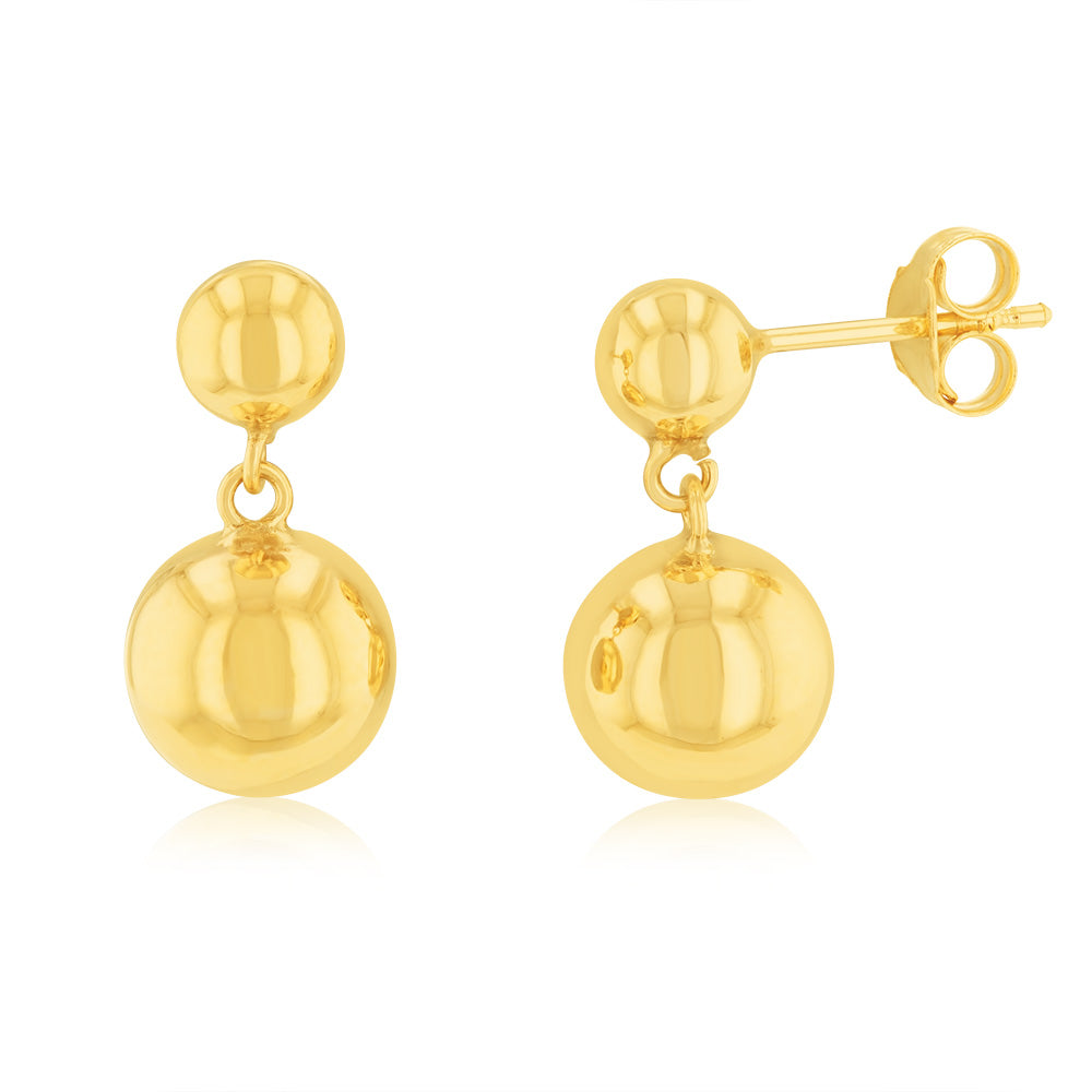 9ct Yellow Gold 5mm & 8mm Ball Drop Earrings for Women - Elegant Dangling Ear Jewelry for Party, Wedding & Everyday Wear