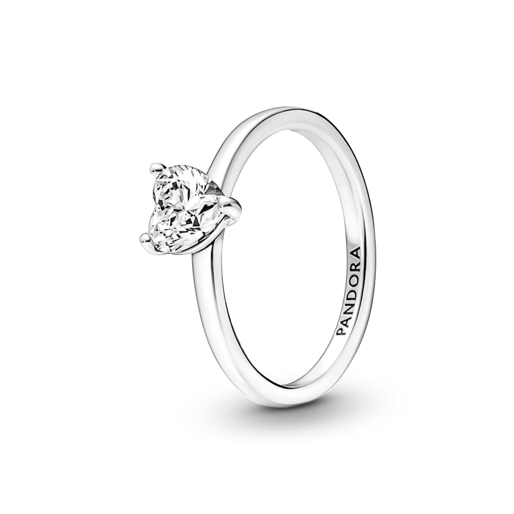 PANDORA Sparkling Heart Solitaire Ring for Women - Sterling Silver & Cubic Zirconia Promise Ring - Elegant Layering Stackable Ring - Perfect Gift for Anniversary, Valentine's Day or Birthday - Comes with Gift Box - Ideal for Romantic Occasions, Date Nights and Special Celebrations
