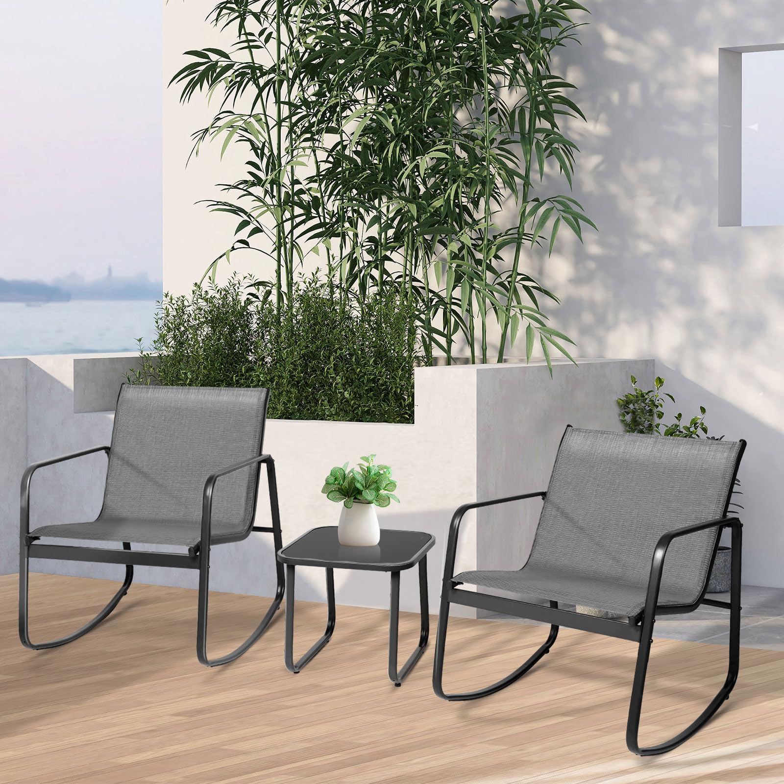 3-Piece Outdoor Patio Furniture Set - Modern Black Wicker Rattan Conversation Set with Coffee Table for Yard, Balcony, Bistro & Garden (Grey) - Perfect for Relaxing, Entertaining & Outdoor Dining