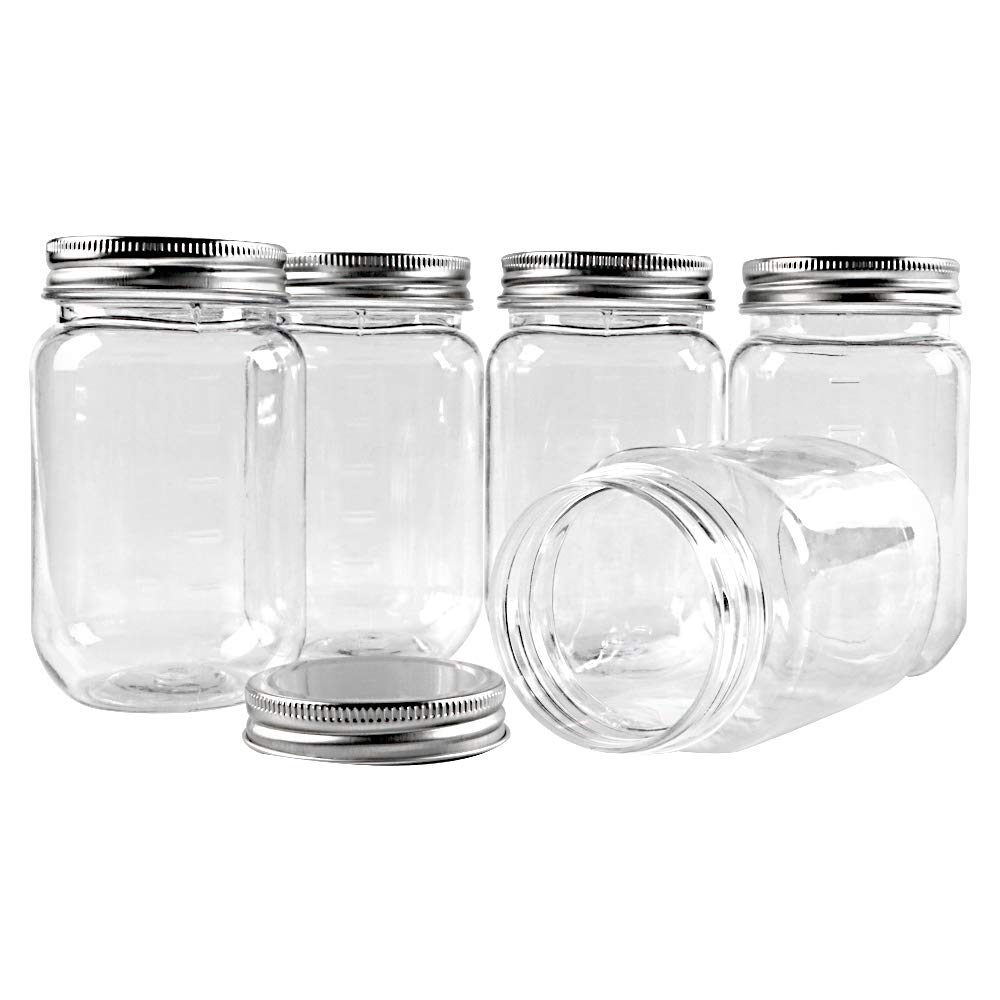 Novelinks 16oz Clear Plastic Jars with Screw-On Lids - 20 Pack BPA-Free Refillable Round Containers for Slime, Kitchen & Household Storage - Perfect for DIY Crafts, Food Storage, and Organization