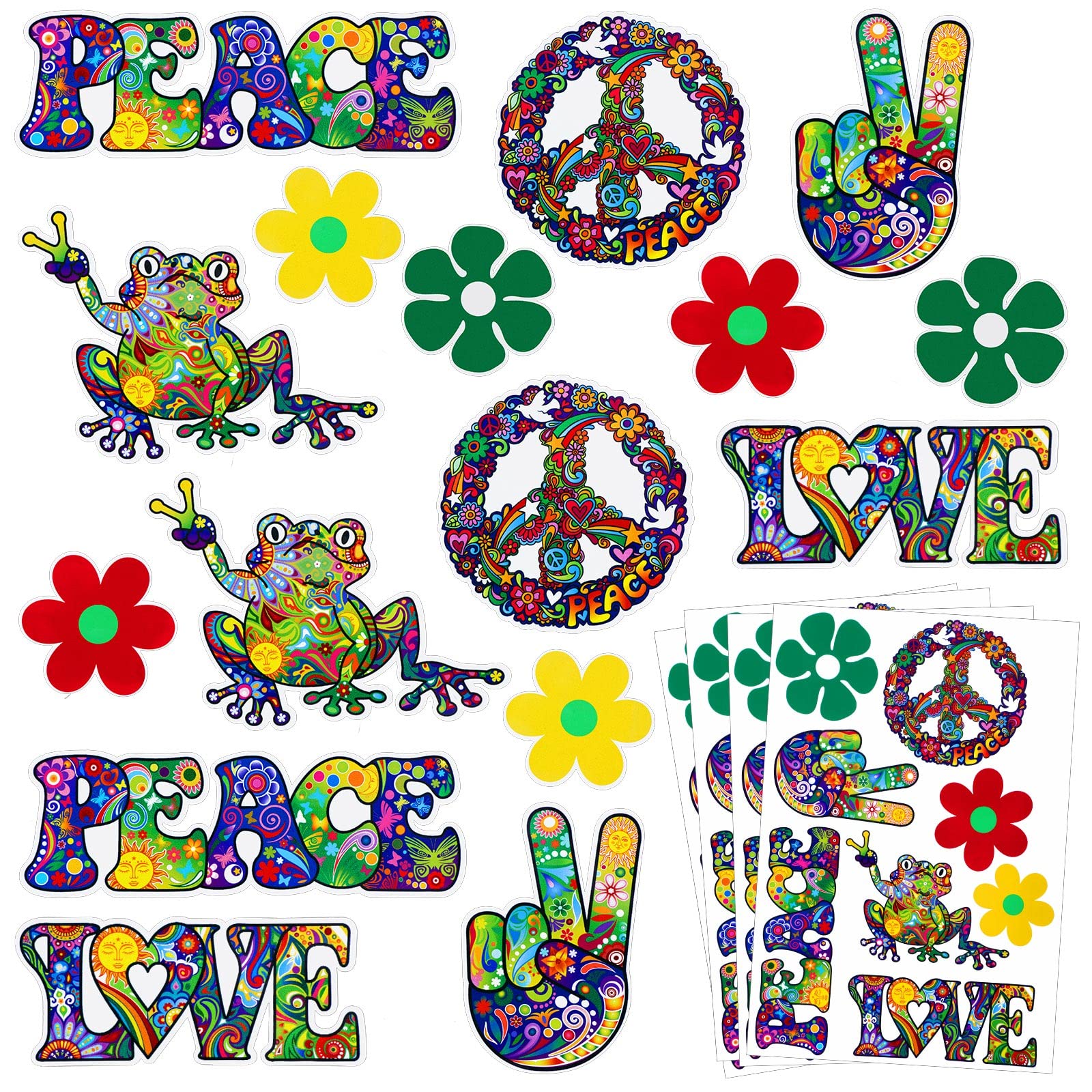 32-Piece Hippie Car Stickers - Peace & Love Flower Decals for Bumpers, Windows, Water Bottles, Laptops & Skateboards | Perfect for Boho Style, Music Festivals & Hippie Lovers