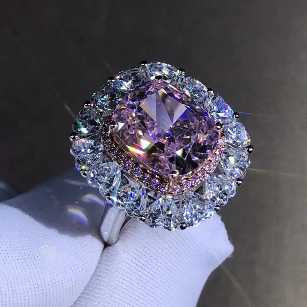 925 Sterling Silver 6 Carat Radiant Cut 3EX VVS Pink Moissanite Engagement Ring - Custom Wedding Jewelry for Proposals, Anniversaries & Special Occasions