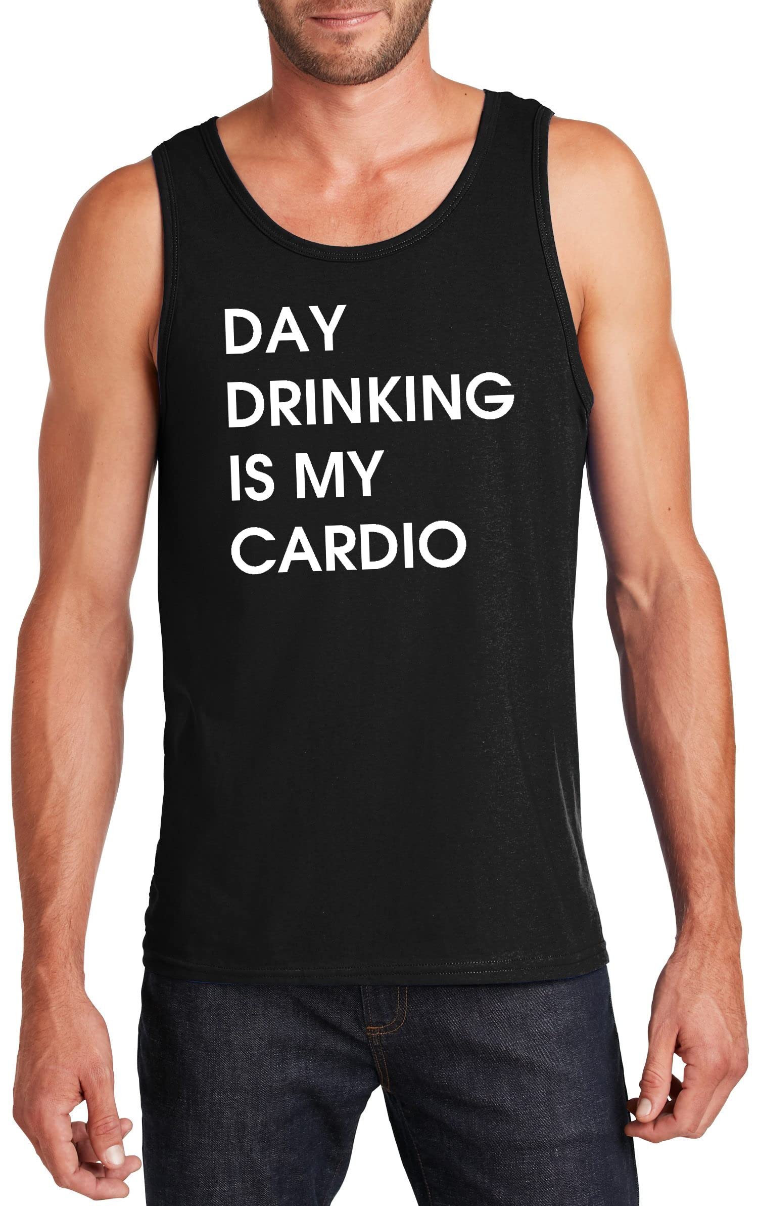 Funny Men's Day Drinking is My Cardio Graphic Tank Top - Perfect for Gym, Workout, Parties & Casual Wear
