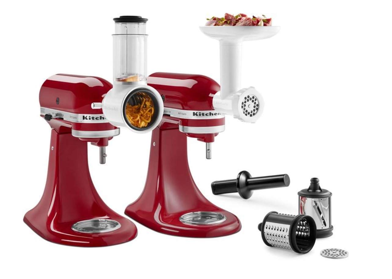 KitchenAid KSM2VSGA Stand Mixer Attachment Set - Food Meat Grinder, Vegetable Slicer & Shredder for Salad Prep - Compatible with KitchenAid Mixers (Multicolor) - Perfect for Home Cooking, Meal Prep & Professional Kitchens