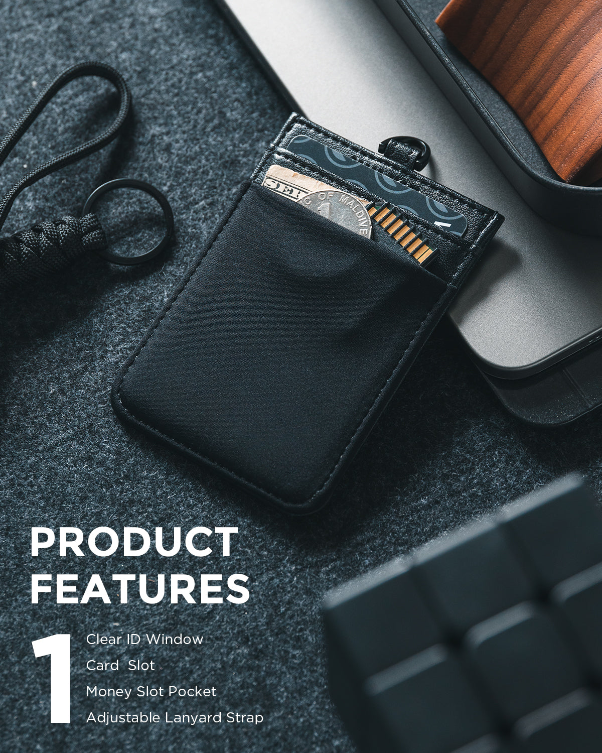 VBH100 ID Vertical Leather Badge Holder with Lanyard & Money Pocket - Secure Badge Holder for Work, Events & Security Access (Black)