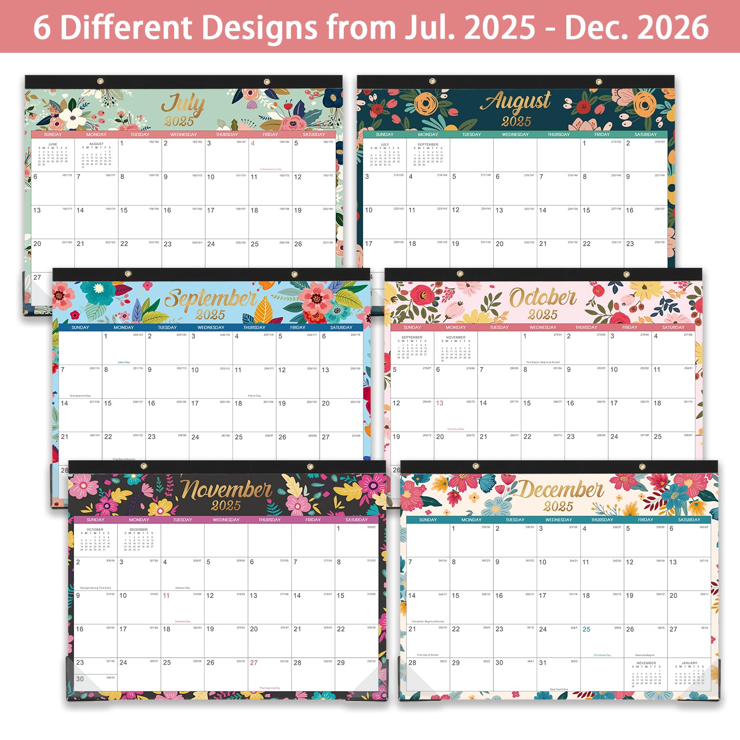 2025-2026 Floral Desk & Wall Calendar - July 2025 to December 2026 | 18-Month Large 12