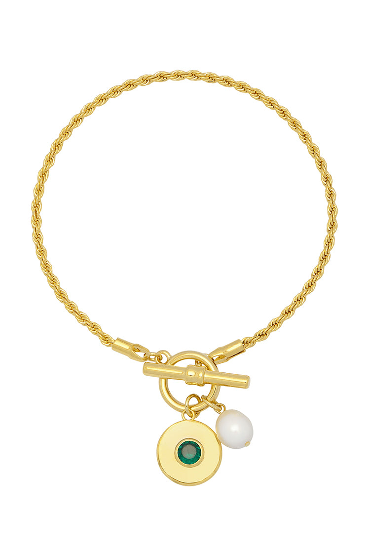 Elegant Pearl & CZ T-Bar Rope Bracelet for Women - Dainty Gold Plated Jewelry Gift for Birthday, Anniversary & Special Occasions