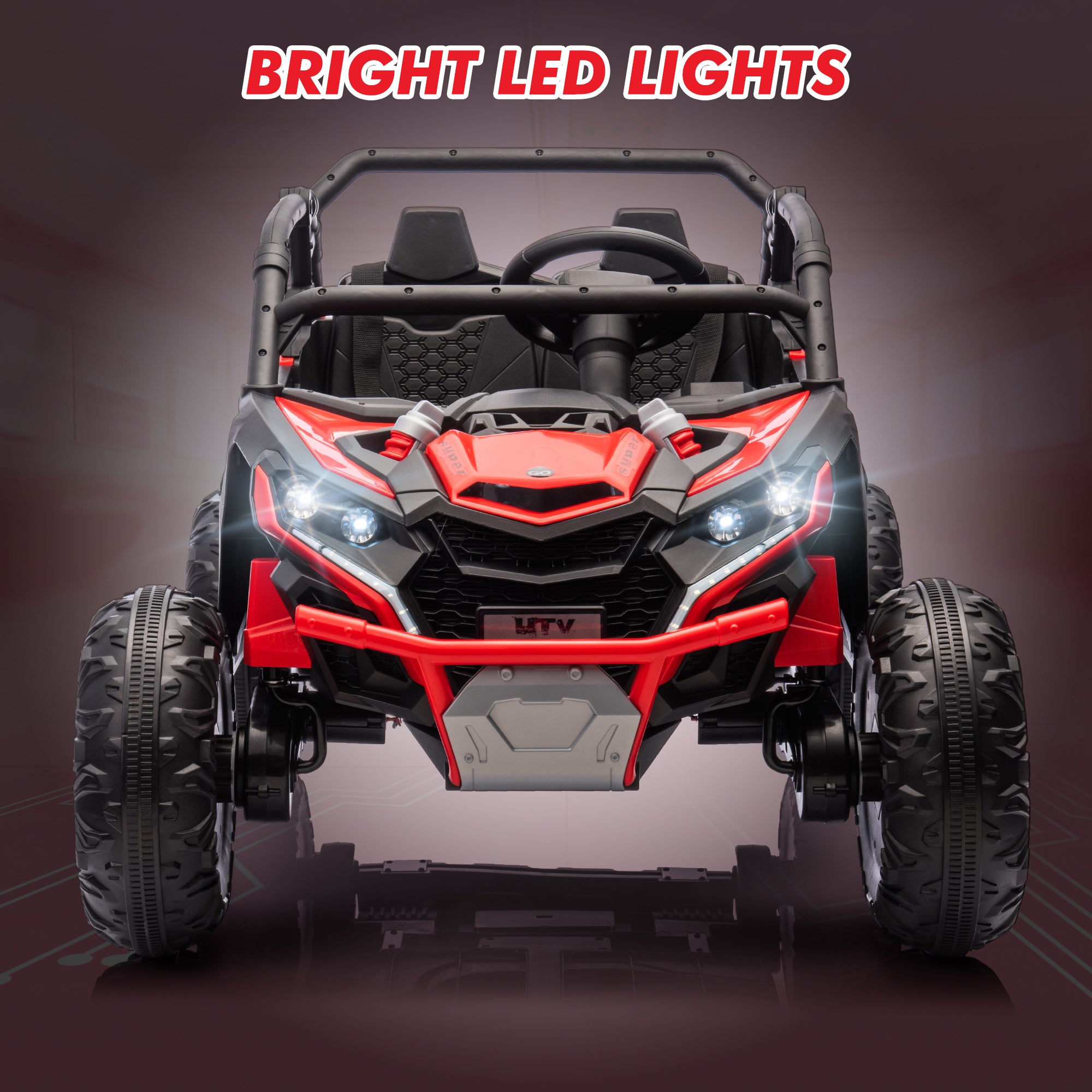 GARVEE 24V Kids Ride On UTV - 2 Seater 4WD Electric Truck with Parent Remote Control, High/Low Speed Modes, LED Lights & Music Player | All-Terrain 4 Wheel Shock Absorption | Perfect for Outdoor Play, Backyard Adventures & Birthday Gifts (Red)
