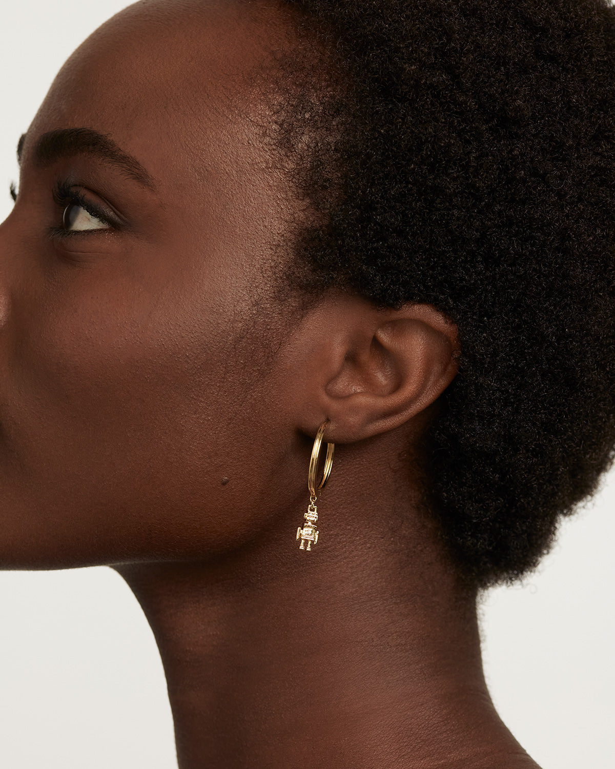 Vintage GRID Space Age Gold Hoop Earrings for Women - 14K Gold Plated Retro Dangle Earrings - Perfect for Parties, Weddings & Everyday Wear