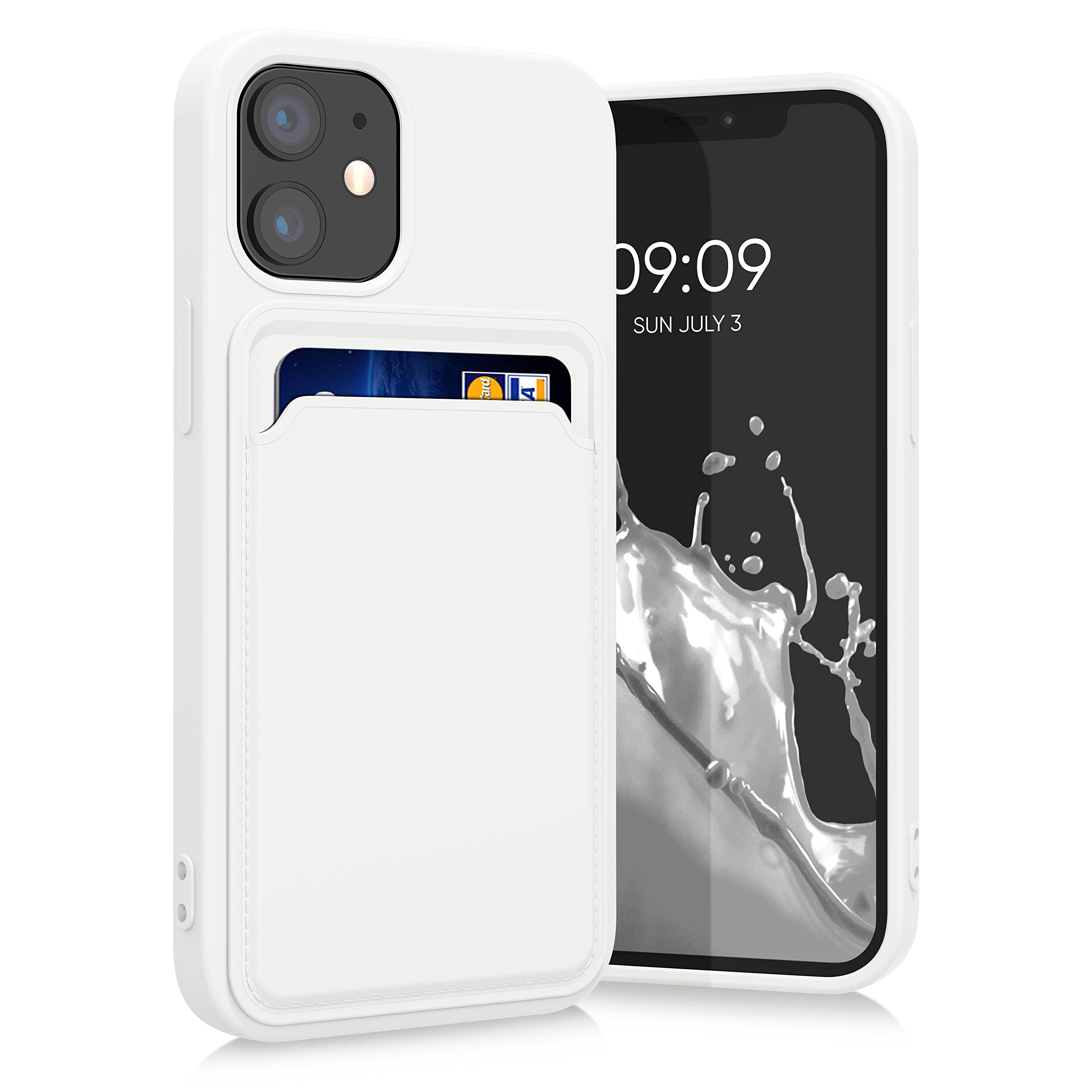 kwmobile Shockproof TPU Phone Case Compatible with Apple iPhone 12 Mini - Slim Protective Cover with Credit Card Holder (White) - Perfect for Everyday Use, Travel & Business Meetings