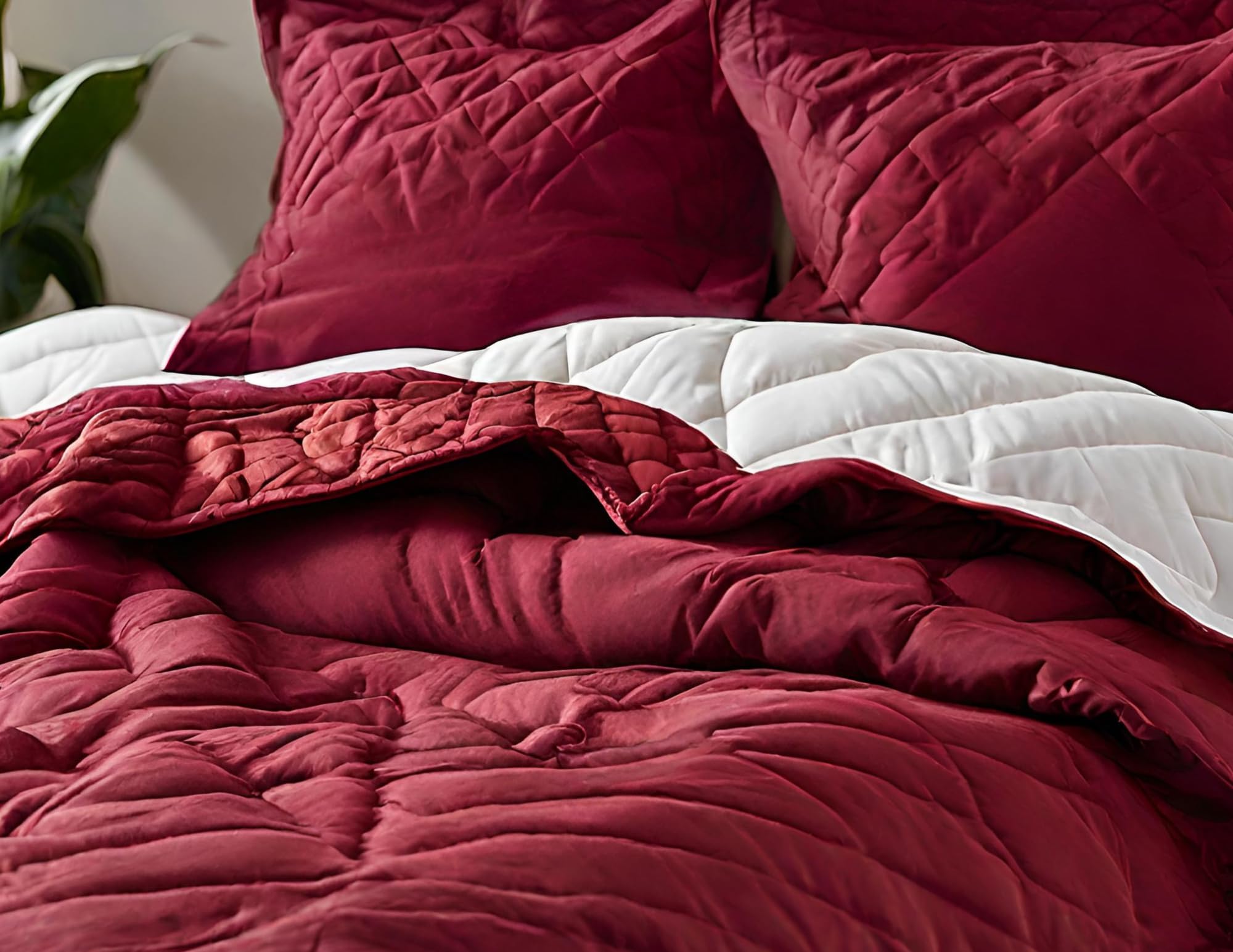 Embossed Lightweight Bed Comforter Set | 3Pcs All Season Down Alternative Reversible Comforter with Pillowcases | Soft Hypoallergenic Bedding for Master Bedroom, Guest Room & Dorm - Burgundy Red