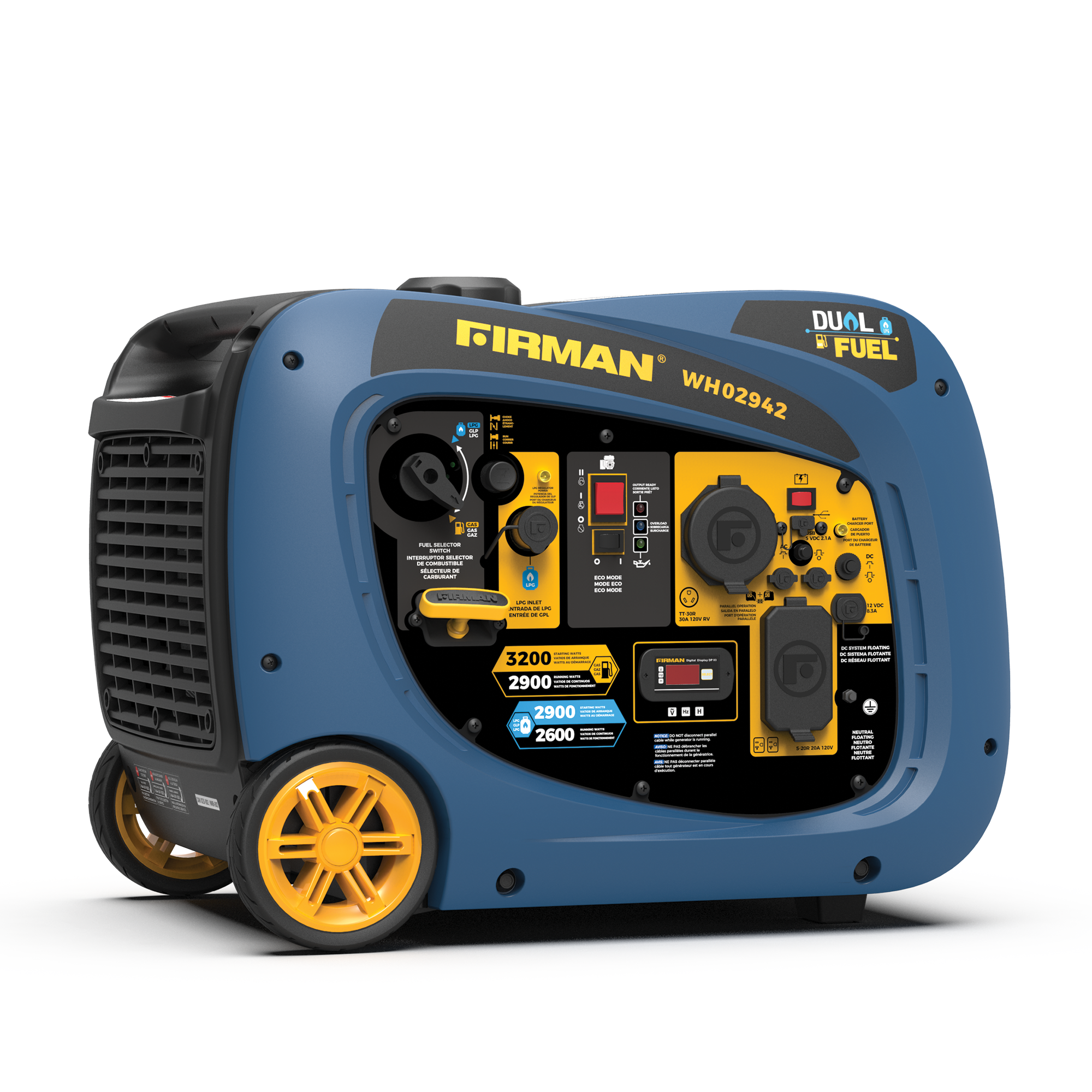 3200W Dual Fuel Inverter Generator with Electric Start - Portable Power for Camping, RV Trips & Emergency Backup