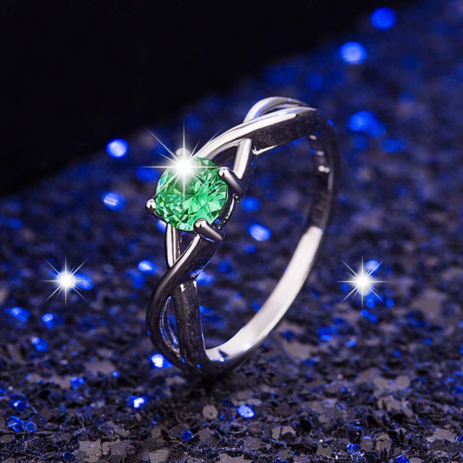 Elegant Green Crystal Rhinestone Cocktail Ring for Women - Silver Shiny Wedding Band & Promise Ring - Size 7 - Perfect for Parties, Date Nights & Special Occasions