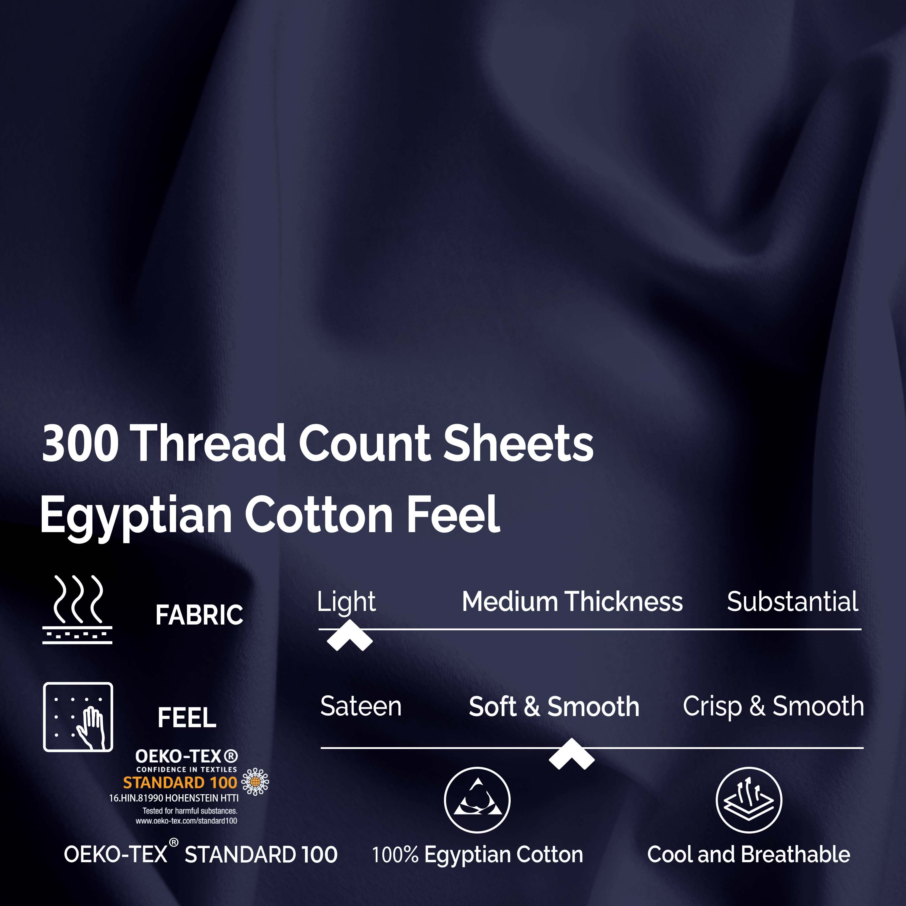 Premium 100% Egyptian Cotton 300 Thread Count Bed Sheet Set - Queen Size, Soft & Breathable for All-Season Comfort - Perfect for Luxury Bedrooms, Hotels, and Guest Rooms