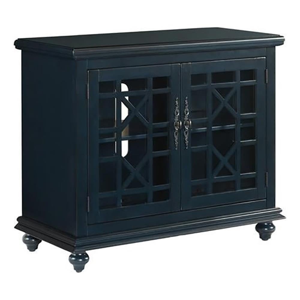 BOWERY HILL 38 Inch Traditional Wood TV Stand - Catalina Blue Finish for Living Room, Bedroom & Home Theater Entertainment Centers