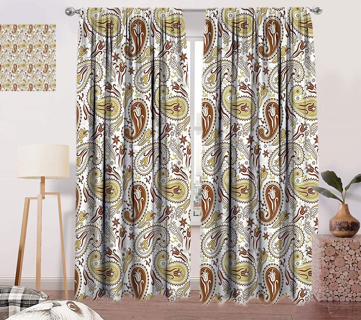 Bohemian Paisley Floral Blackout Curtains - Tulip & Hippie Design Window Drapes for Bedroom & Living Room (120