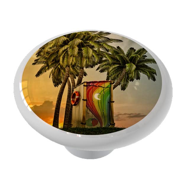 Tropical Beach Themed Ceramic Drawer Knobs - Coastal Decor Cabinet Handles for Bathroom, Kitchen & Beach House Furniture (Set of 4) - Perfect for Nautical Home Decor and DIY Furniture Upgrades