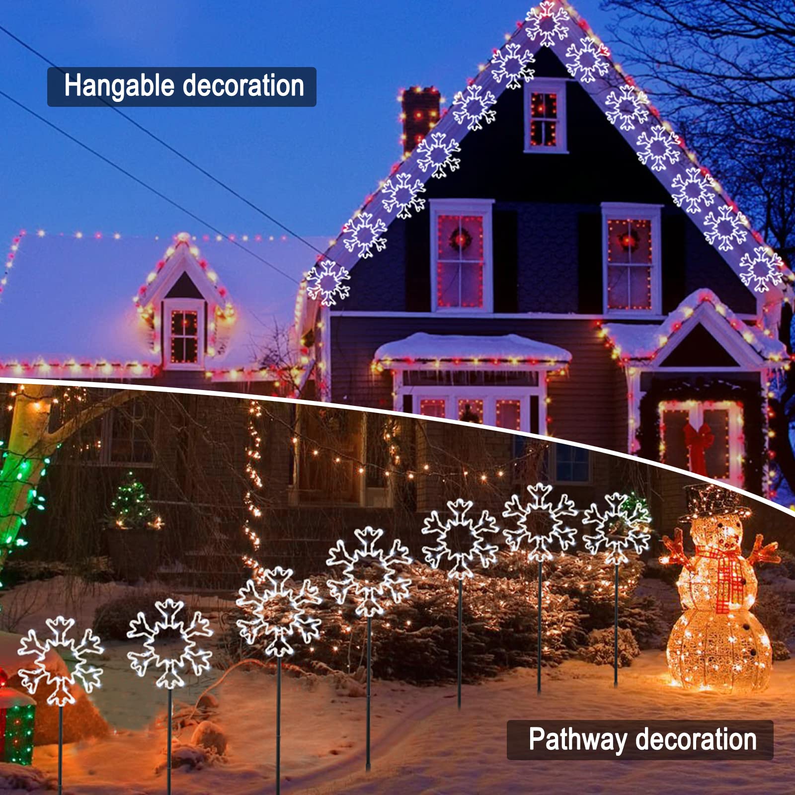 10 Large Snowflake Christmas Pathway Lights Outdoor Decorations - Weatherproof Yard Stake Lights for Patio, Driveway, Sidewalk & Walkway | Perfect for Holiday Decor, Winter Weddings & Festive Outdoor Lighting
