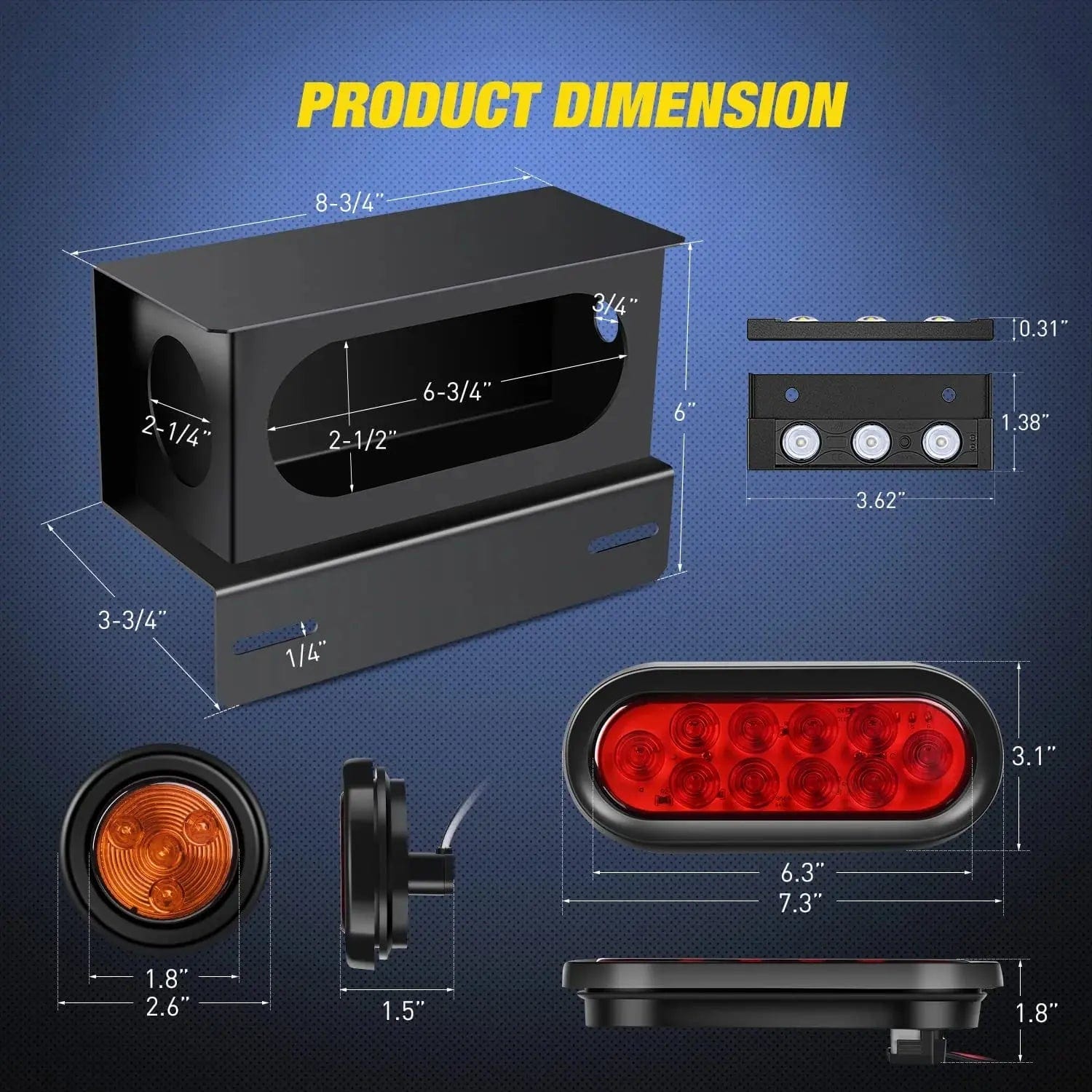 6 Inch Oval Red LED Trailer Tail Lights & 2 Inch Round Amber Side Marker Lights Kit - Waterproof, DOT Approved for Trucks, Trailers, RVs - Perfect for Night Driving & Road Safety