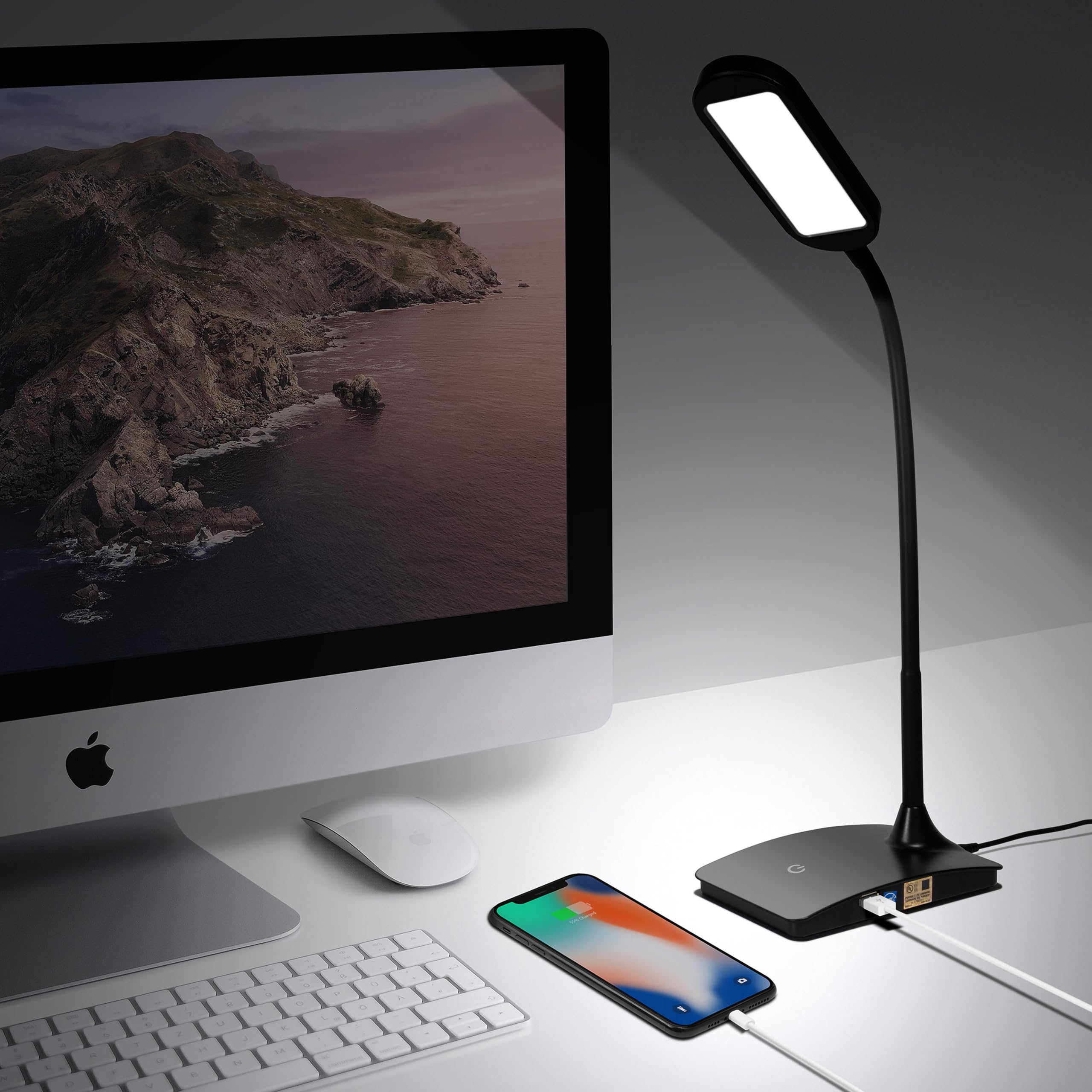 IVY20-40BK Ivy LED Desk Lamp with USB Charging Port - Super Bright Adjustable Study Light for Home Office, Bedroom Nightstand, Dorm Room & Reading | Energy Efficient Eye-Caring Task Lighting (Black)