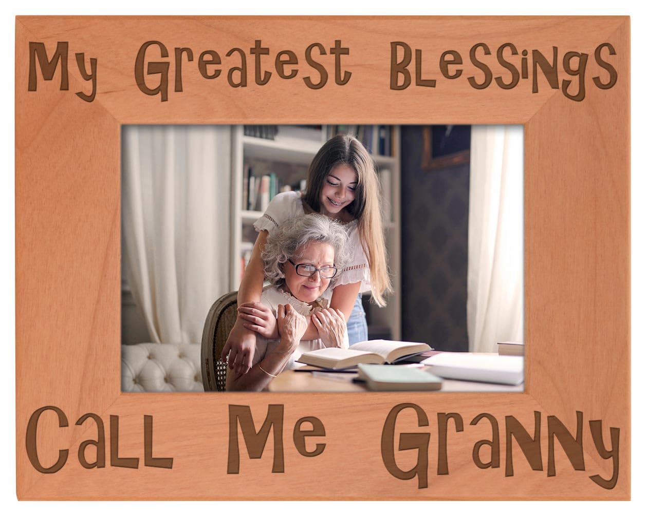 Blessings Call Me Granny - Natural Wood Engraved 4x6 Landscape Picture Frame - Perfect Gift for Grandma - Home Decor for Living Room, Bedroom & Nursery