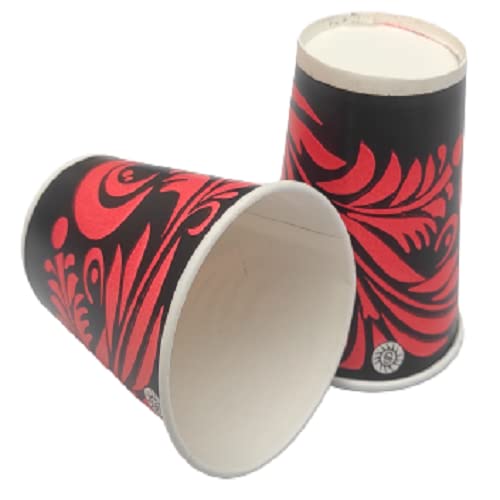 Disposable Printed Paper Cups for Water, Cold Drinks, Juice & Tea - 250ml (50 Pack) - Red & Black Design - Perfect for Parties, Events, and Office Use