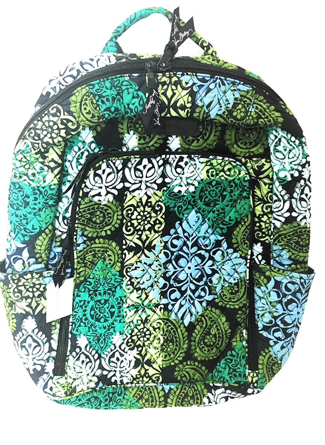 Vera Bradley Laptop Backpack 15.6 Inch - Updated Water-Resistant Women's Work Backpack with Navy Interior (Caribbean Sea Design) - Perfect for College, Travel & Business Commute