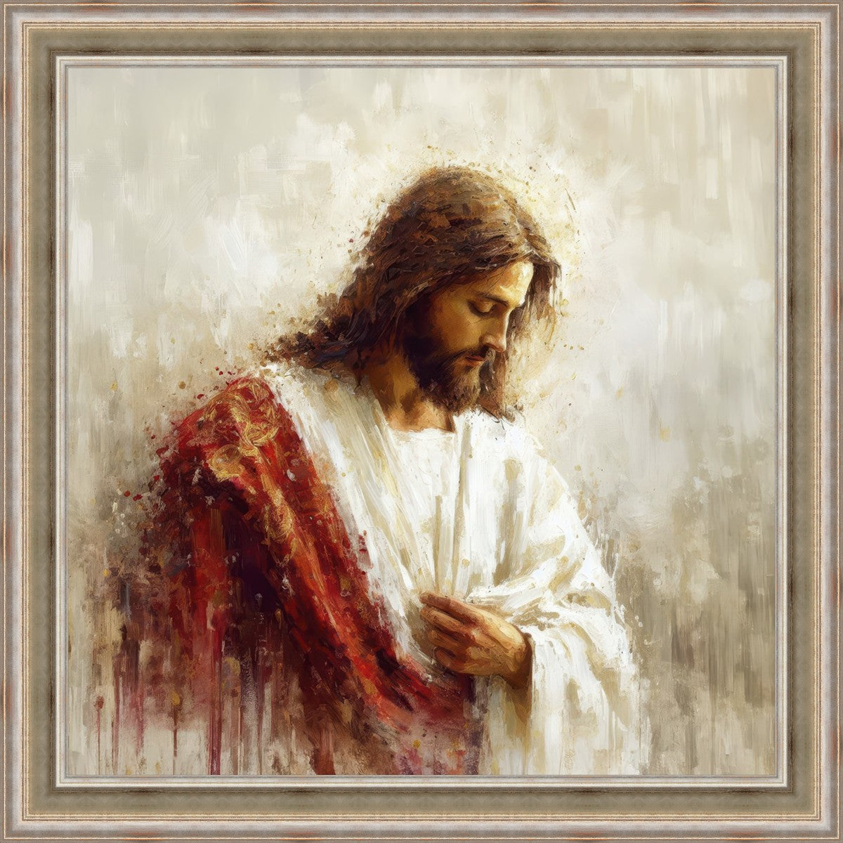 Large Jesus Christ in Red Robes Wall Art - Religious Home Decor for Living Room, Church & Prayer Space