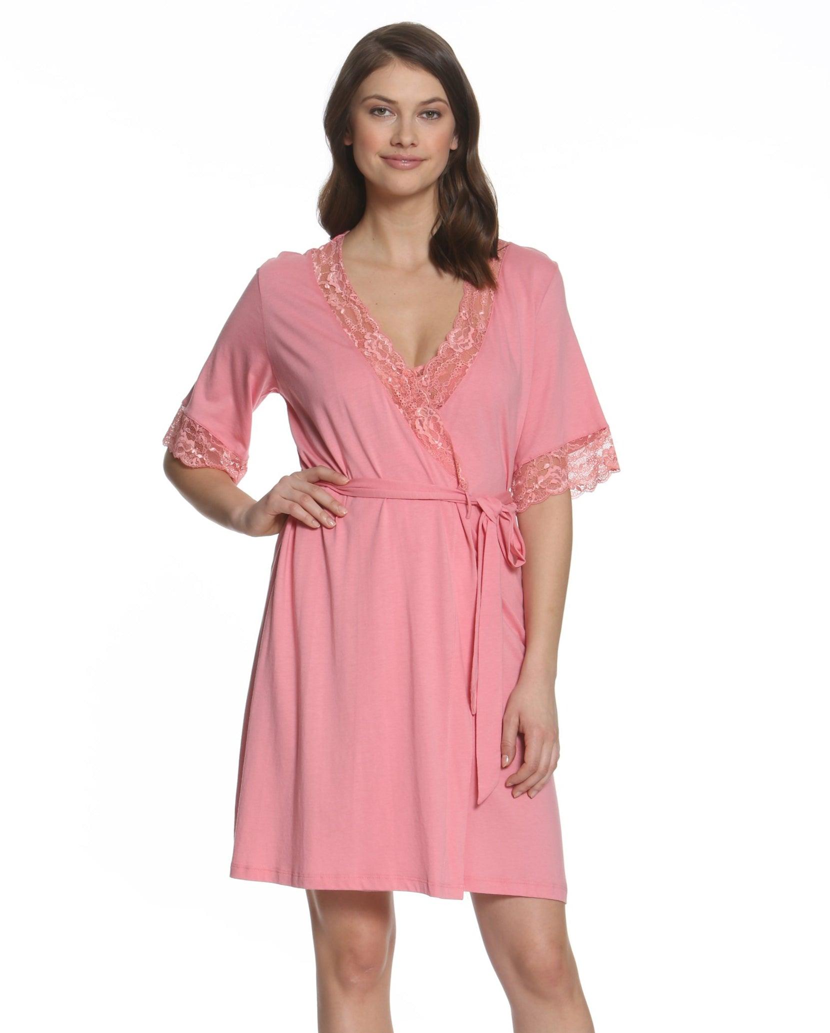 Penelope Women's Short Sleeve Robe - Soft Cotton Kimono Style Bathrobe for Spa, Lounge & Home Wear - Lightweight Summer Cover Up with Pockets