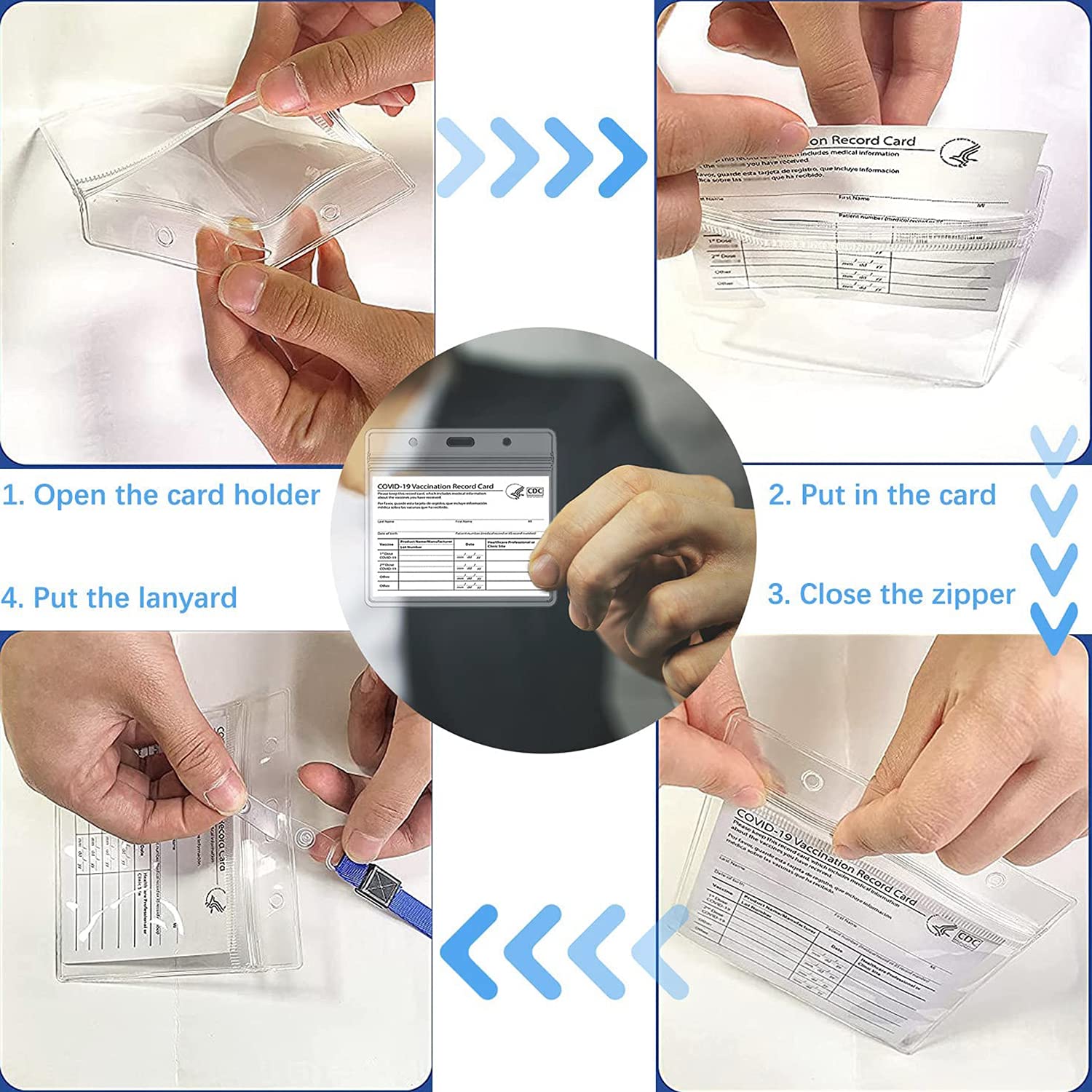 Waterproof CDC Vaccine Card Holder 3x4 with Lanyard - Travel & Medical Use
