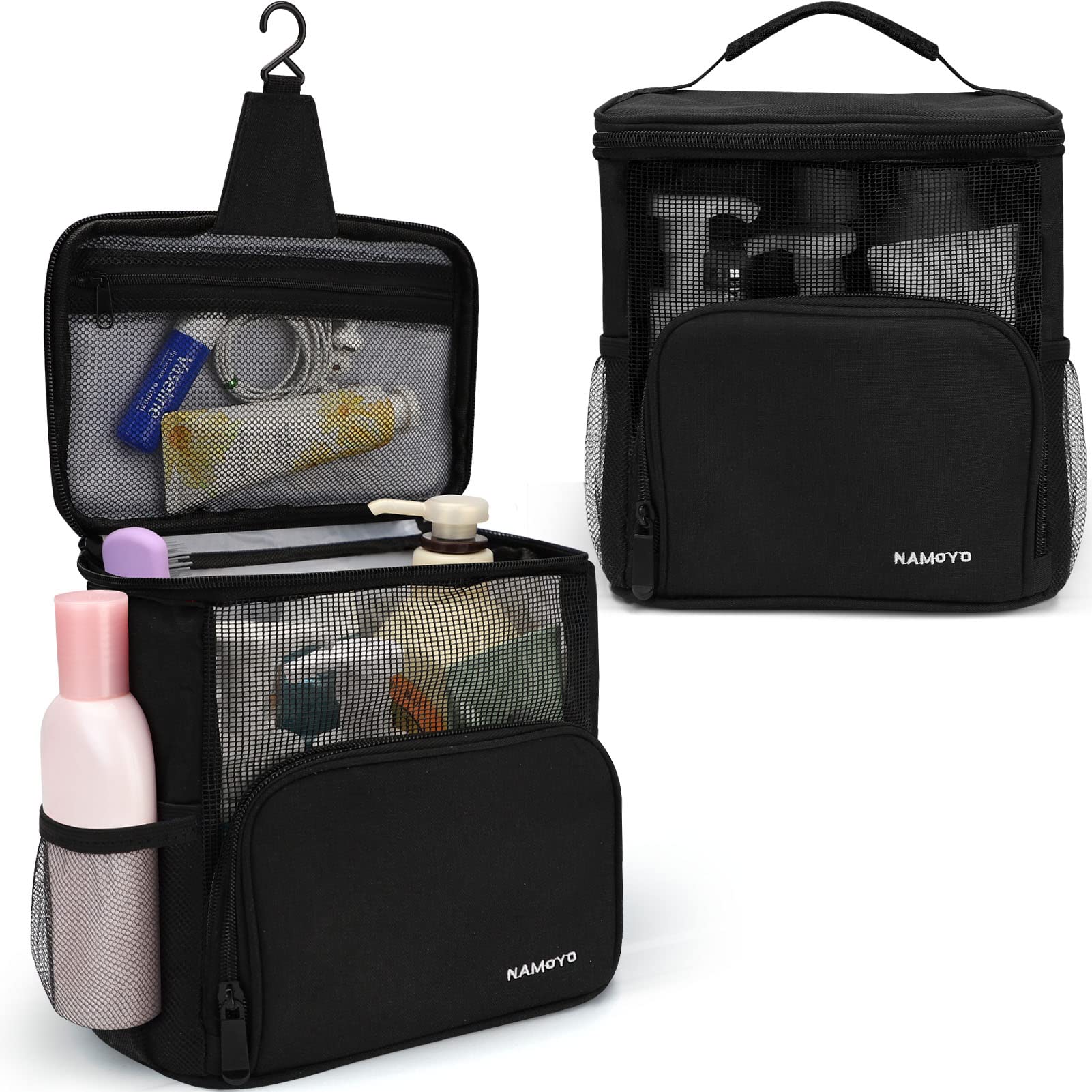 HATISAN Portable Mesh Shower Caddy - Hanging Bathroom Organizer for College Dorm, Travel, Gym & Camping - Waterproof Shower Tote Bag Essentials (Black) - Perfect for Small Spaces & On-the-Go Lifestyle