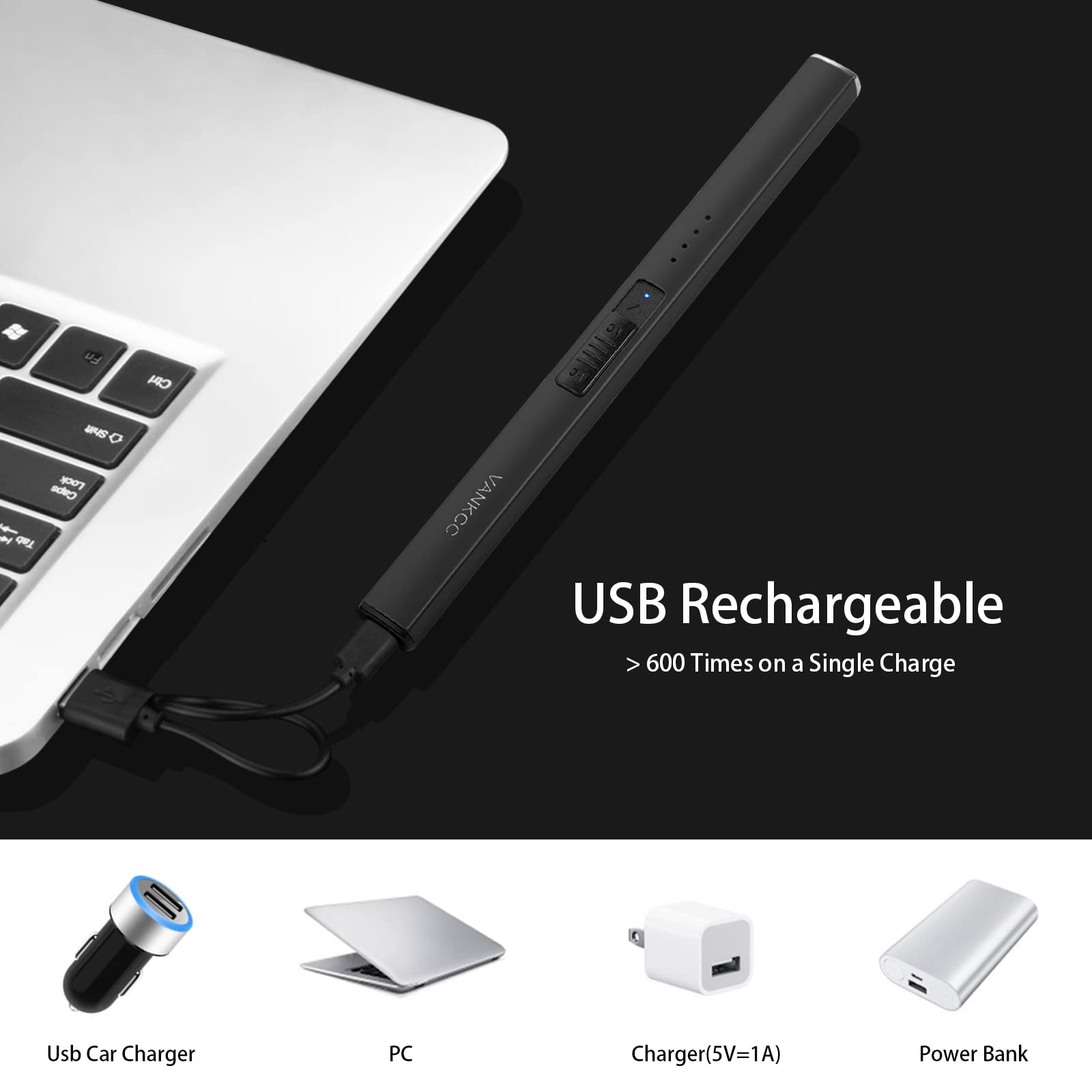 USB Rechargeable Plasma Arc Lighter - Electric Flameless Windproof Candle Lighter with Double Safety Lock for Home, BBQ, Camping & Outdoor Use (Black)