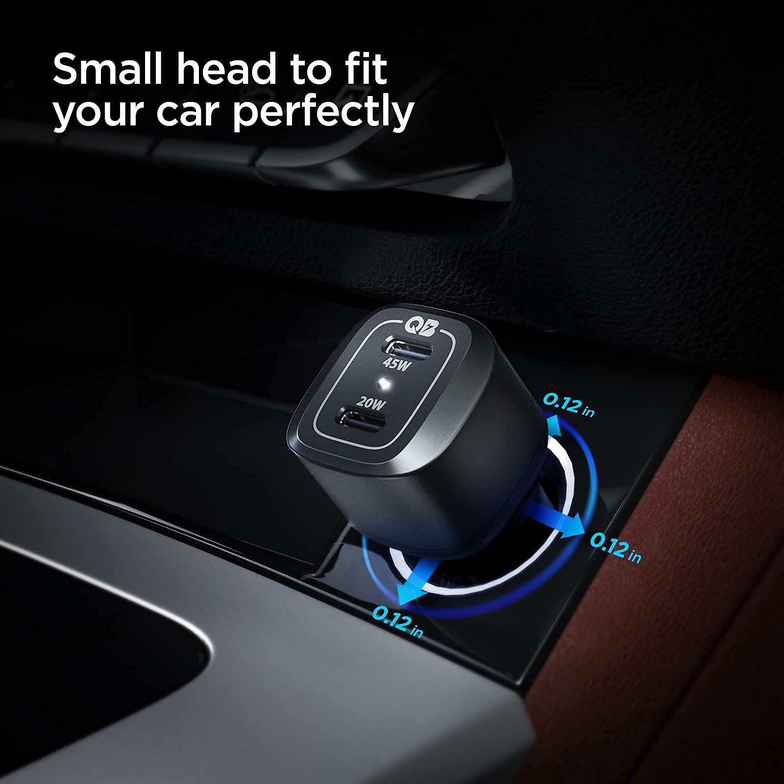 Spigen 65W USB C Car Charger with USB C to C Fast Charging Cable (1 Pack) - Fast Charge Your Phone, Tablet & Laptop On The Go