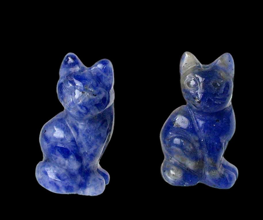 Handmade Sodalite Cat Beads for Jewelry Making - 2 Pack Carved Sitting Cat Charms - Perfect for Bracelets, Necklaces & DIY Crafts - Unique Gemstone Beads for Cat Lovers