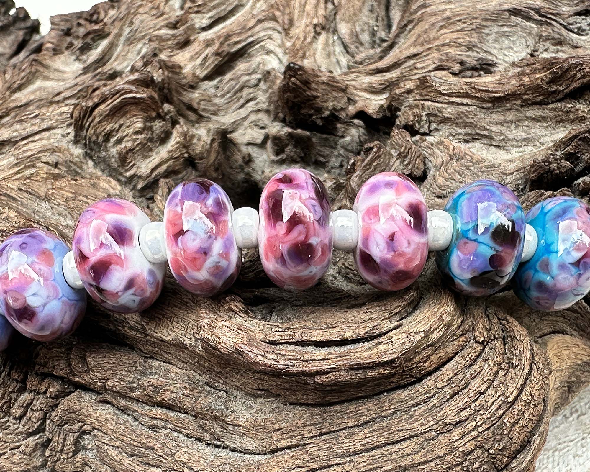 14pcs Lilac Bloom Mosaic Glass Lampwork Beads for Jewelry Making - DIY Bracelet, Necklace & Craft Projects - Handmade Artisan Beads for Boho Style Accessories