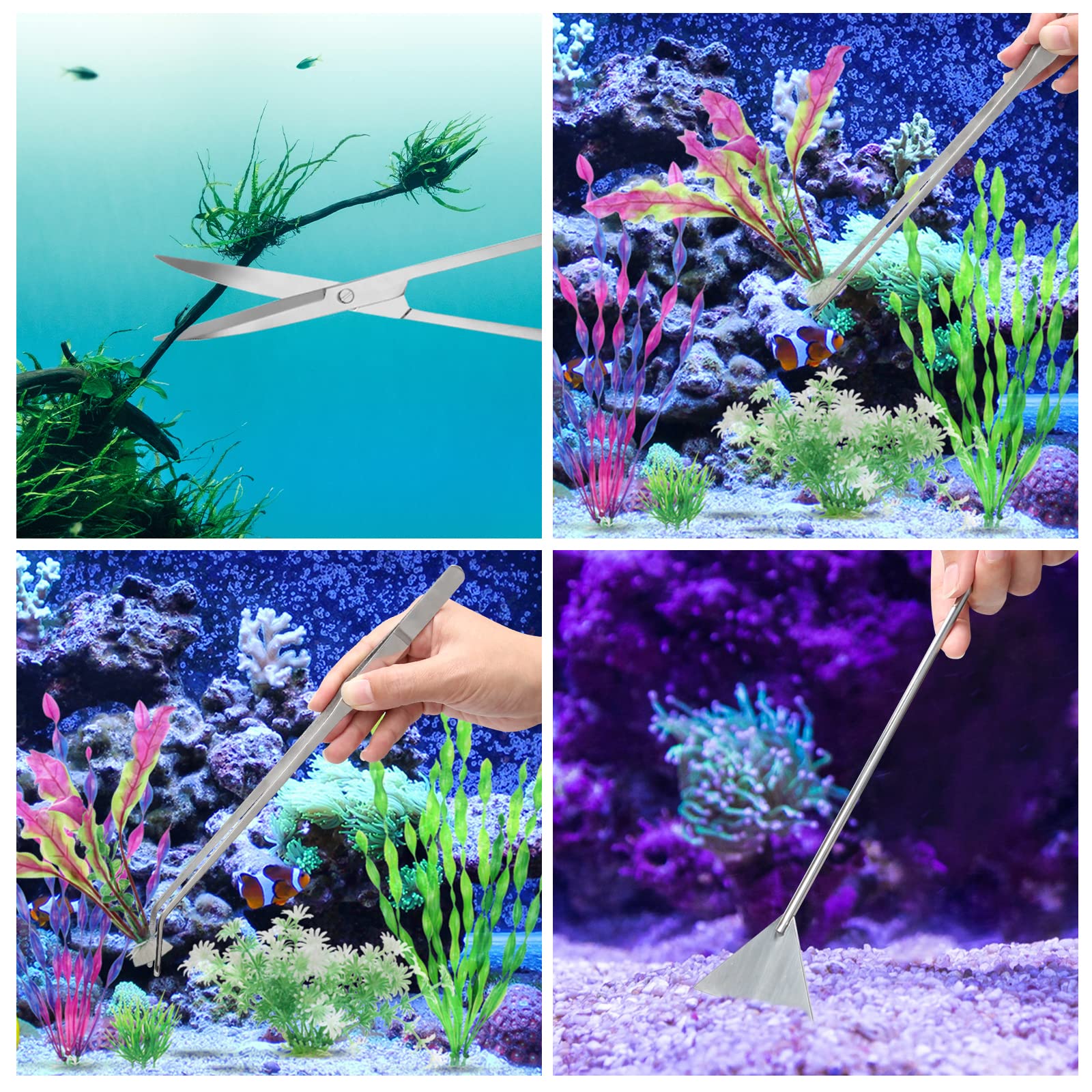 Premium 4-in-1 Stainless Steel Aquarium Tools Kit - Anti-Rust Aquatic Plant Scissors, Tweezers, Spatula for Fish Tank Cleaning & Aquascaping | Perfect for Freshwater Planted Tanks, Nano Aquariums & Aquascaping Enthusiasts