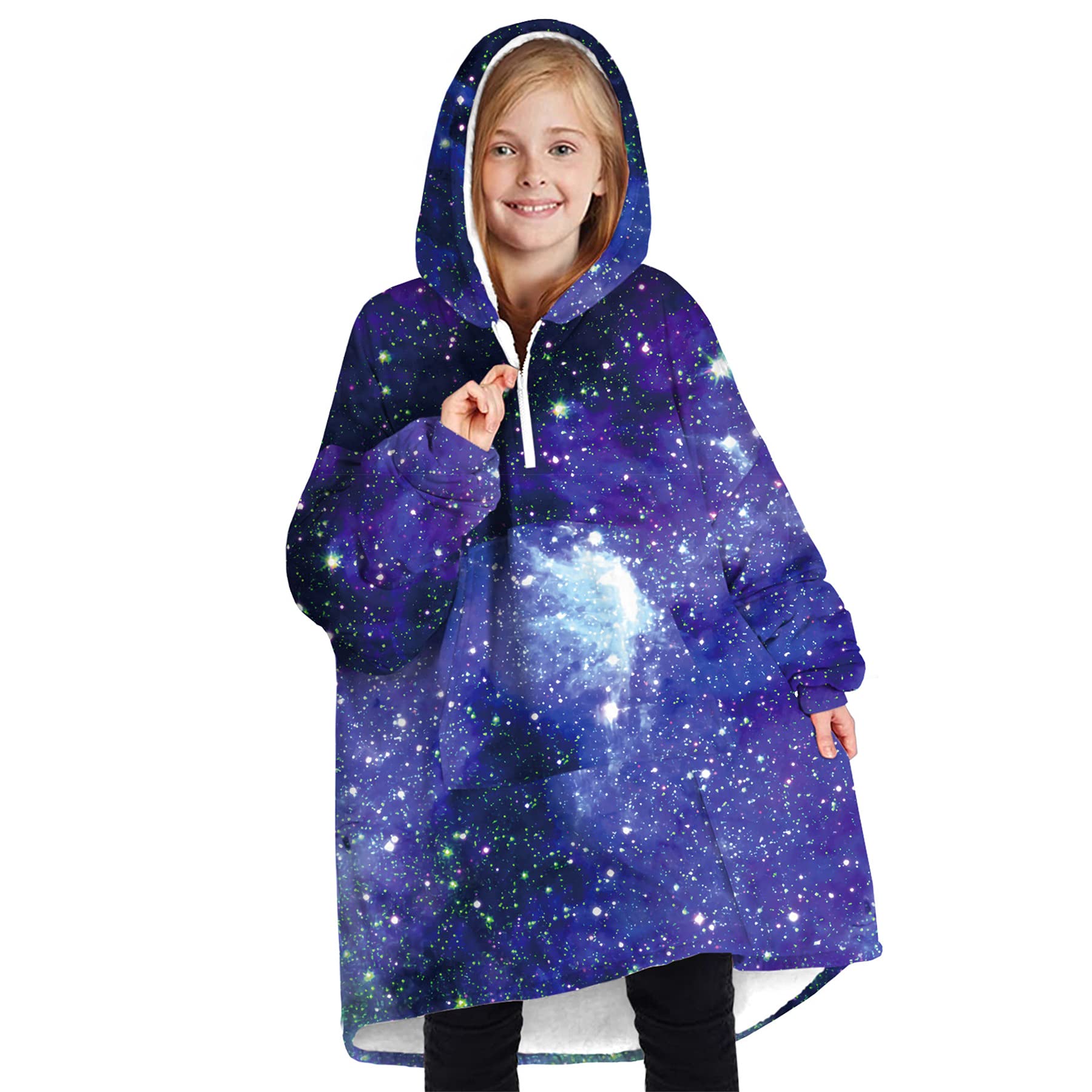 Galaxy Print Wearable Blanket Hoodie - Oversized Fleece Hooded Sweatshirt with Pockets for Men & Women | Ultra Soft Plush Blanket for Lounge, Travel & Outdoor Activities