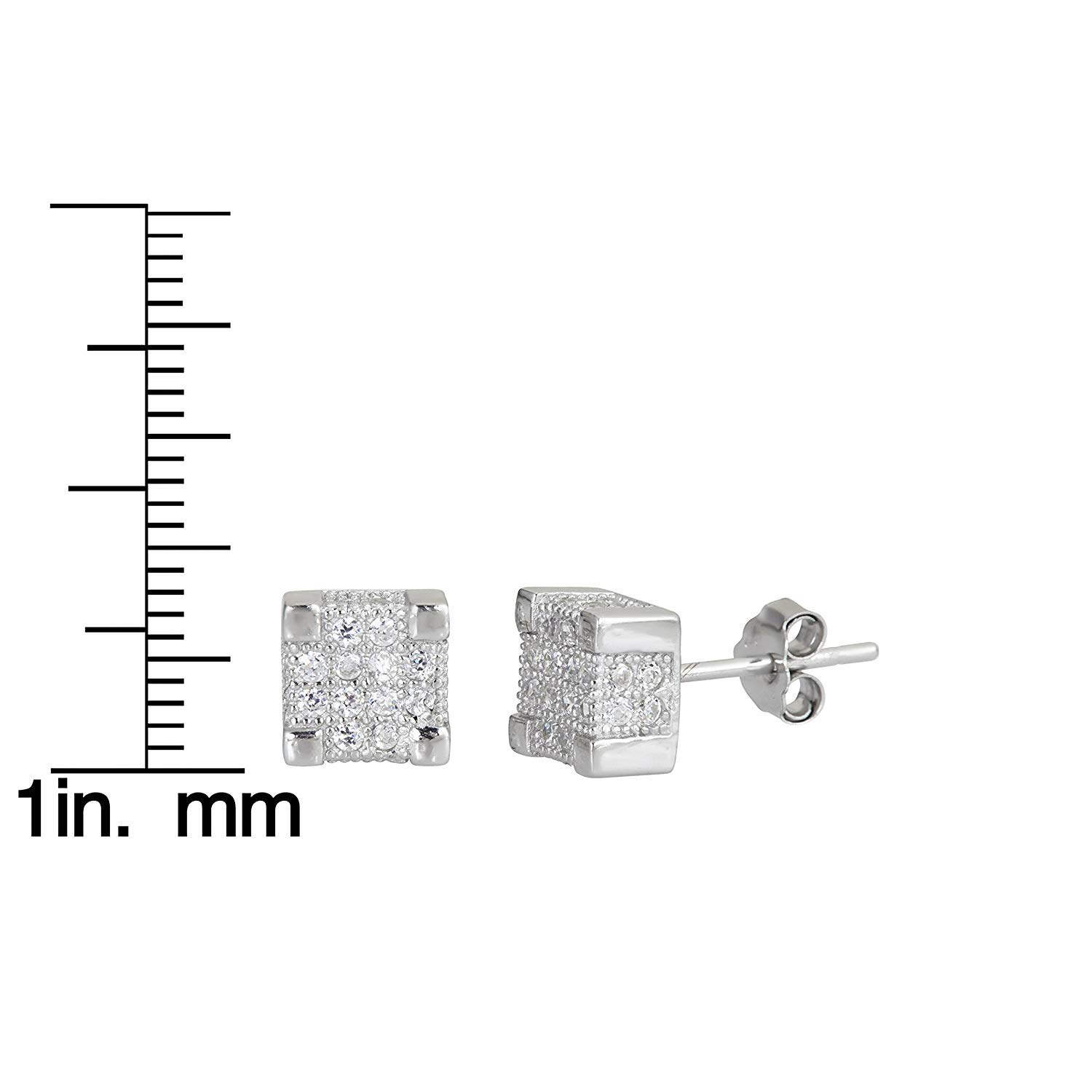 Sterling Silver 4x4mm 3D Square Micropave Stud Earrings for Women - Sparkling Cubic Zirconia CZ Earrings for Everyday Wear, Party & Gift Giving