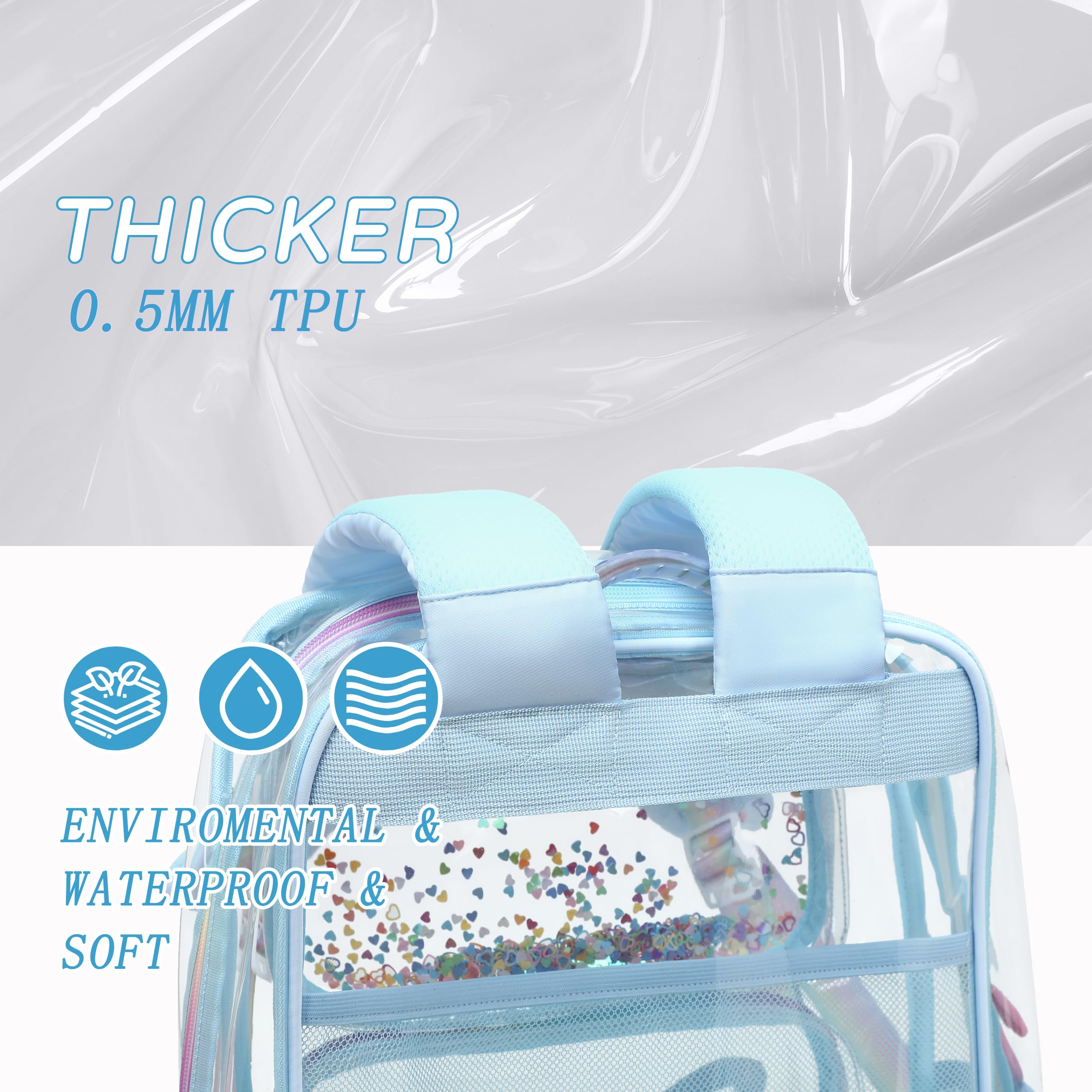 Clear Backpack for School & Travel - Large Heavy Duty See-Through Bookbag with Butterfly Design | Stadium Approved Transparent Backpack for Women, Teens & Students | Perfect for Work, Concerts & Daily Use (Blue)