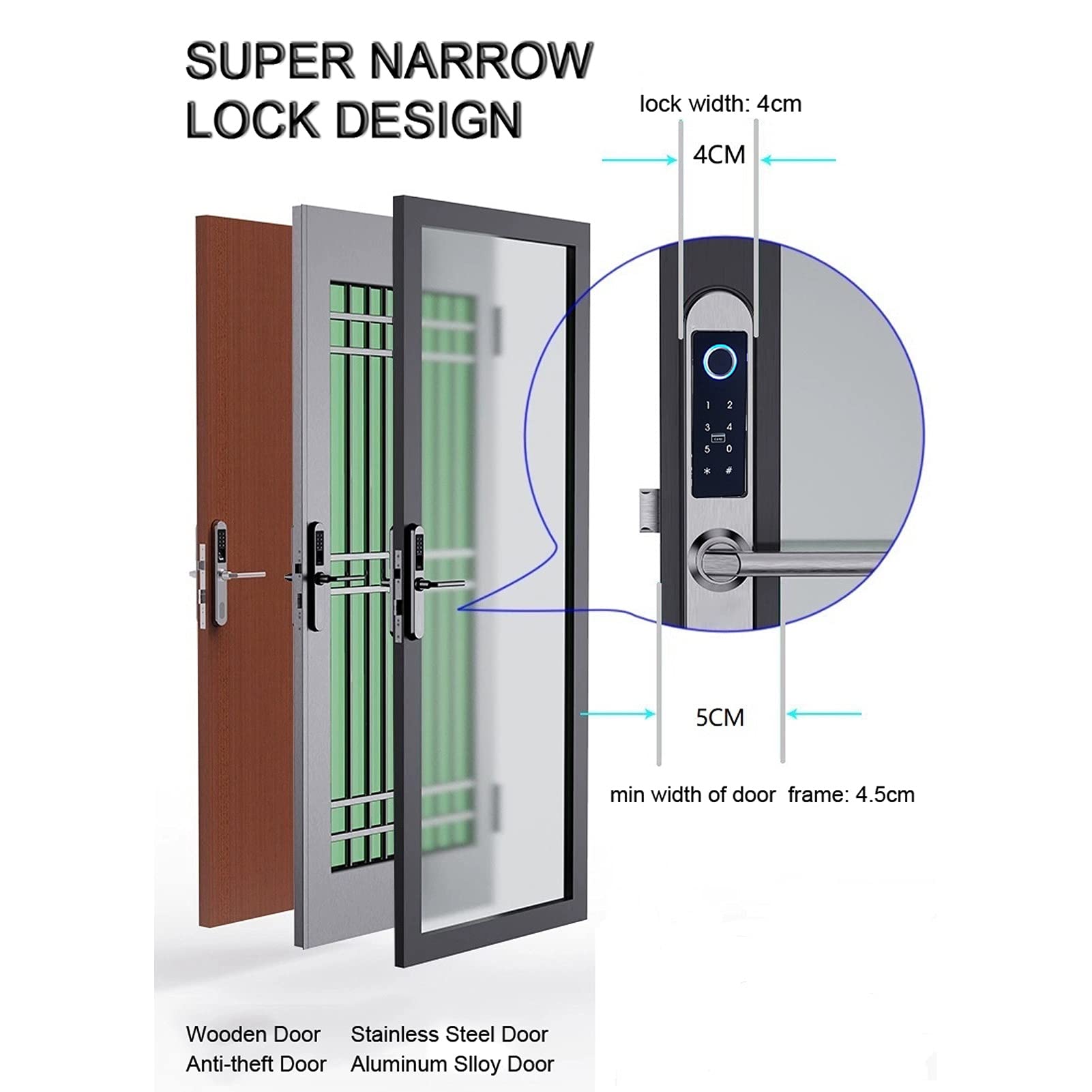Smart Fingerprint Door Lock with Keypad & Deadbolt - Keyless Entry with Password, Card & Handle for Home, Apartment, Office (Silver) | Secure & Convenient for Schools, Villas & Businesses