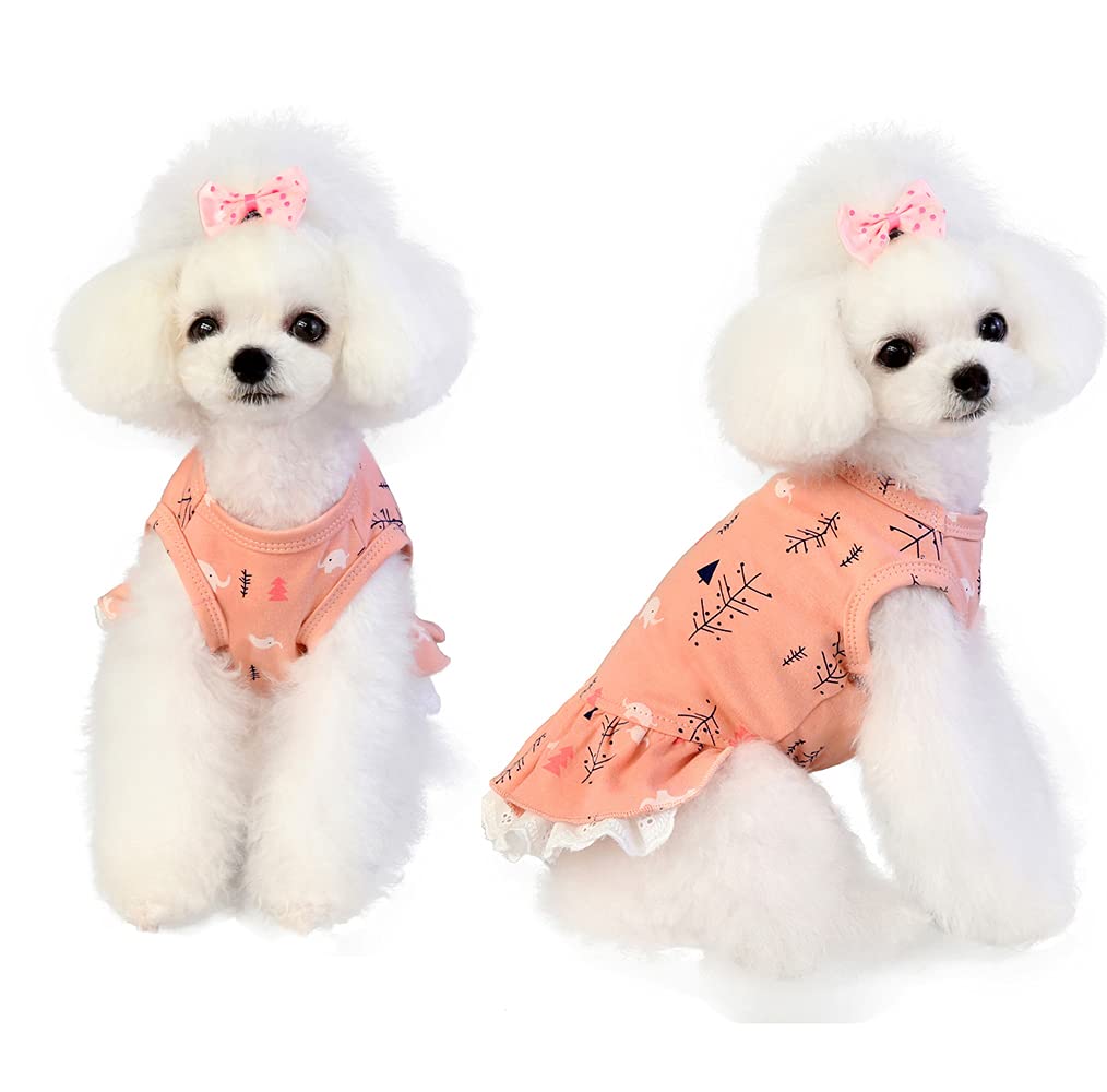 100% Cotton Elephant Print Dog Dress - XXL Pink Pet Clothes for Small Dogs & Cats | Spring Summer Fashion Apparel | Perfect for Outdoor Walks, Birthday Parties & Photo Shoots