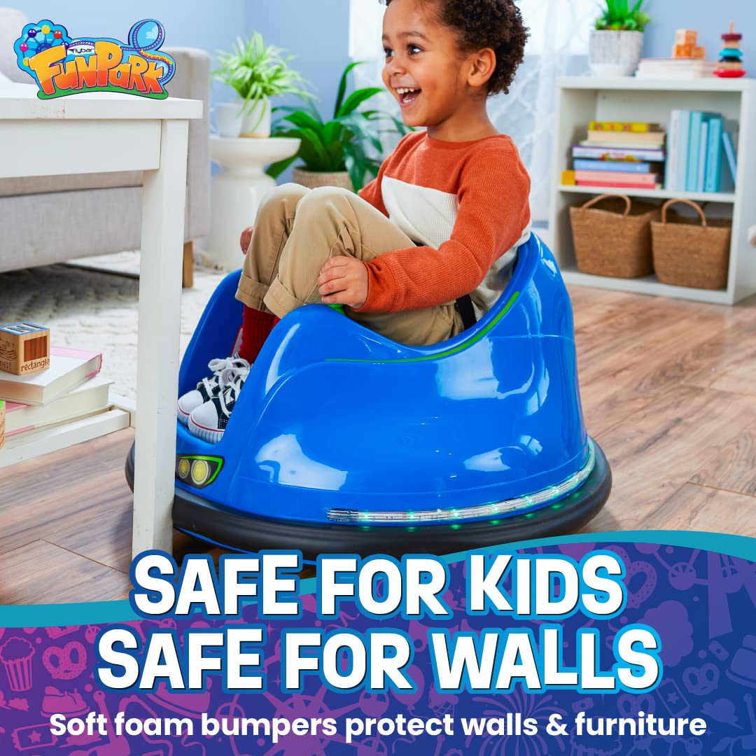 Flybar FunPark 6V Electric Bumper Car for Kids Ages 1.5-4 Years - Toddler Ride-On Toy with LED Lights & 360° Spinning - Supports 66 lbs (No Remote) - Perfect for Indoor Playrooms, Birthday Parties & Backyard Fun