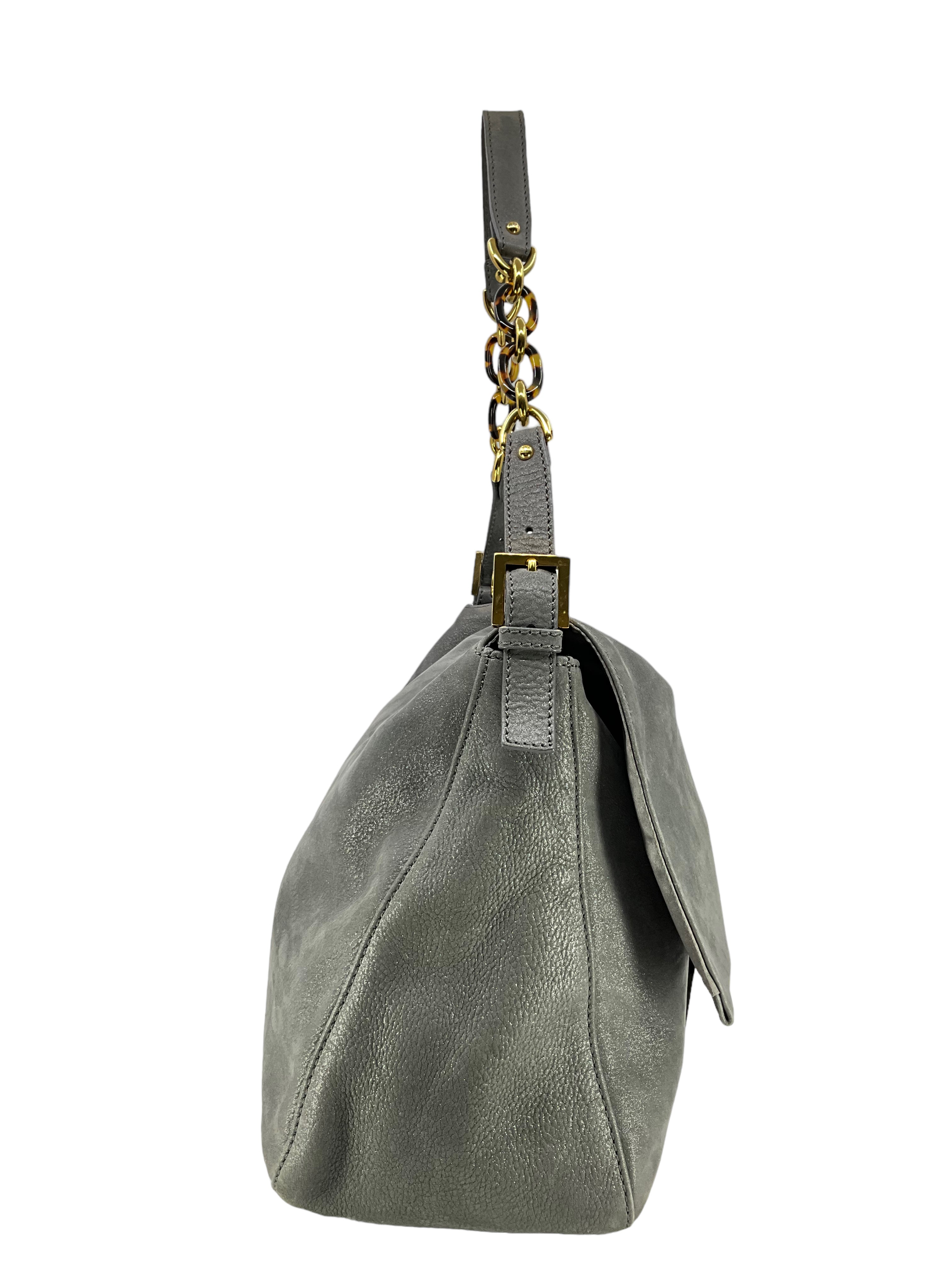Fendi Metallic Suede Mamma Forever Baguette Shoulder Bag for Women - Luxury Designer Handbag for Evening Parties, Date Nights & Special Occasions